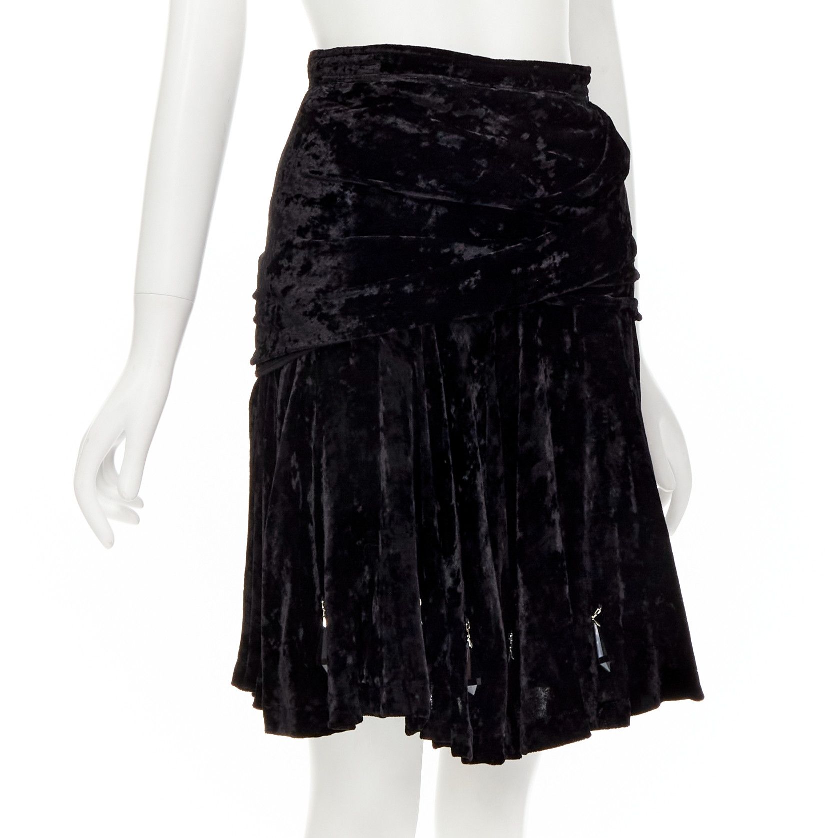 Comme des Garcons rare COMME DES GARCONS Vintage black crushed velvet teardrop crystals skirt M Size 28" / US 6 / IT 42 - 3 Thumbnail