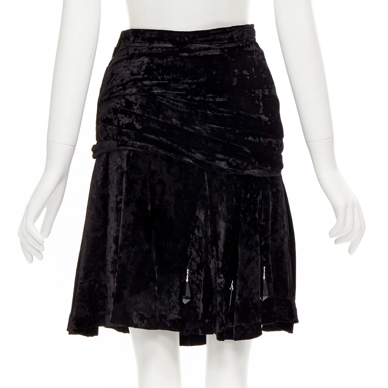 Comme des Garcons rare COMME DES GARCONS Vintage black crushed velvet teardrop crystals skirt M Size 28" / US 6 / IT 42 - 5 Thumbnail