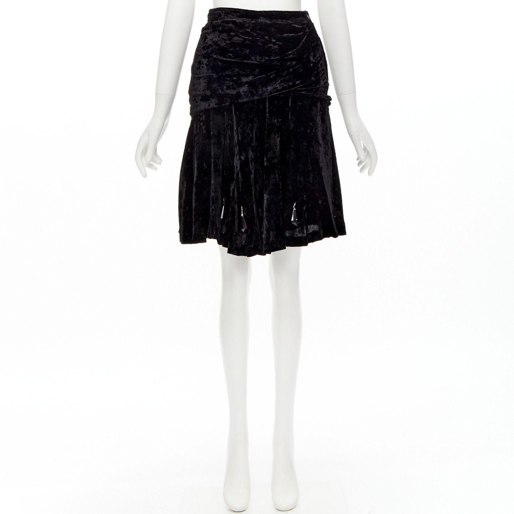 Comme des Garcons rare COMME DES GARCONS Vintage black crushed velvet teardrop crystals skirt M Size 28" / US 6 / IT 42 - 9 Thumbnail