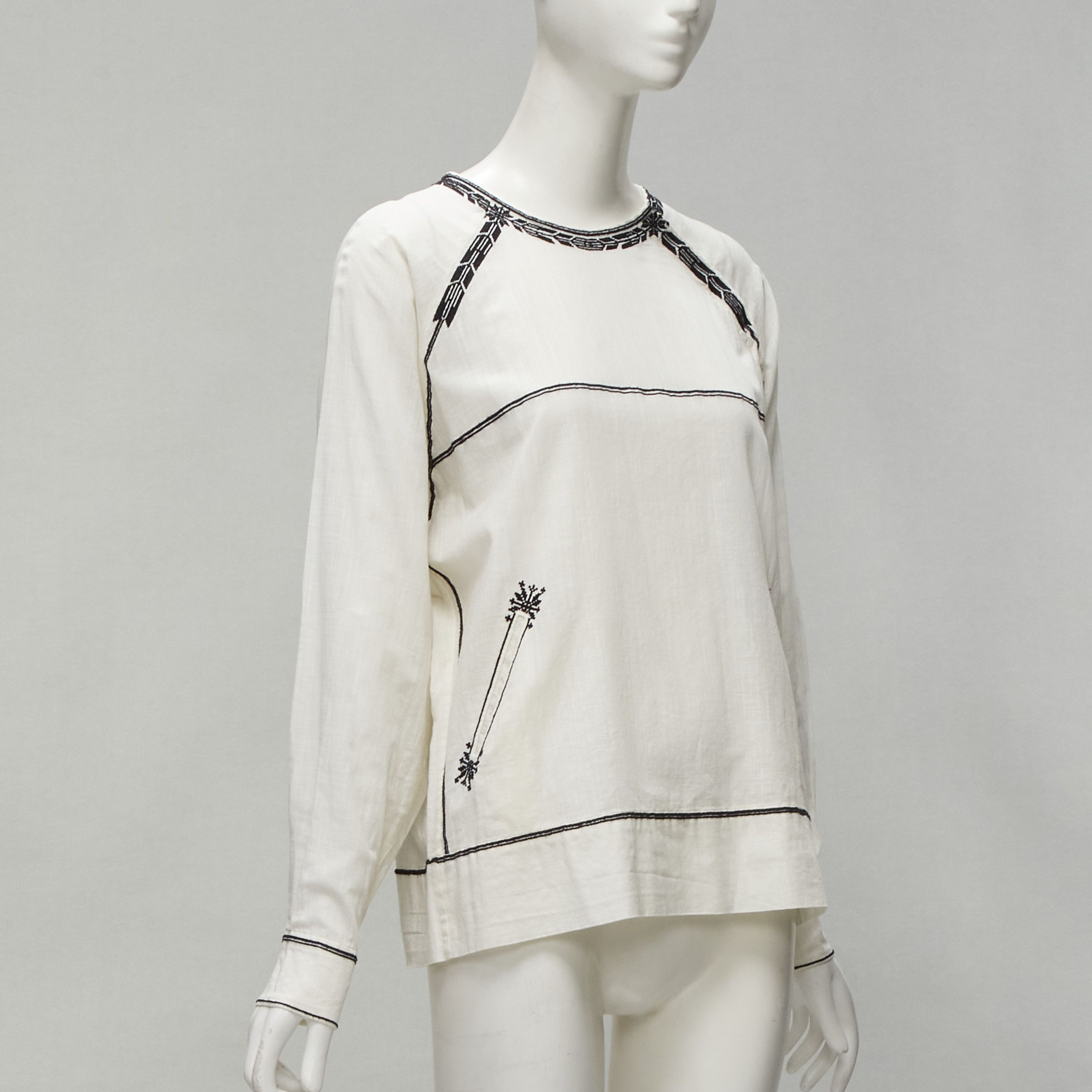 Isabel Marant Etoile ISABEL MARANT ETOILE black embroidery cream cotton pocketed boho top FR36 S Size S / US 4 / IT 40 - 3 Thumbnail