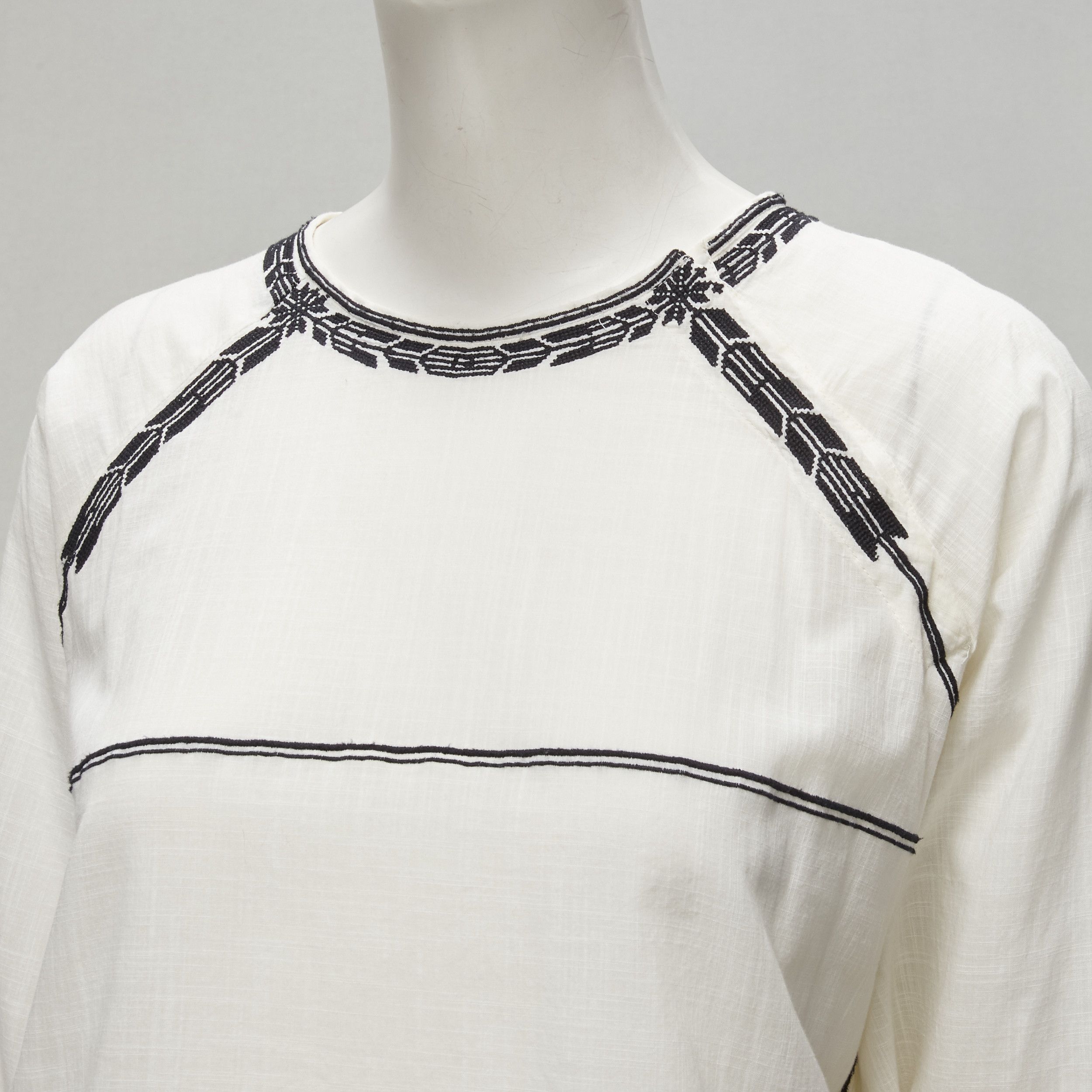 Isabel Marant Etoile ISABEL MARANT ETOILE black embroidery cream cotton pocketed boho top FR36 S Size S / US 4 / IT 40 - 2 Thumbnail