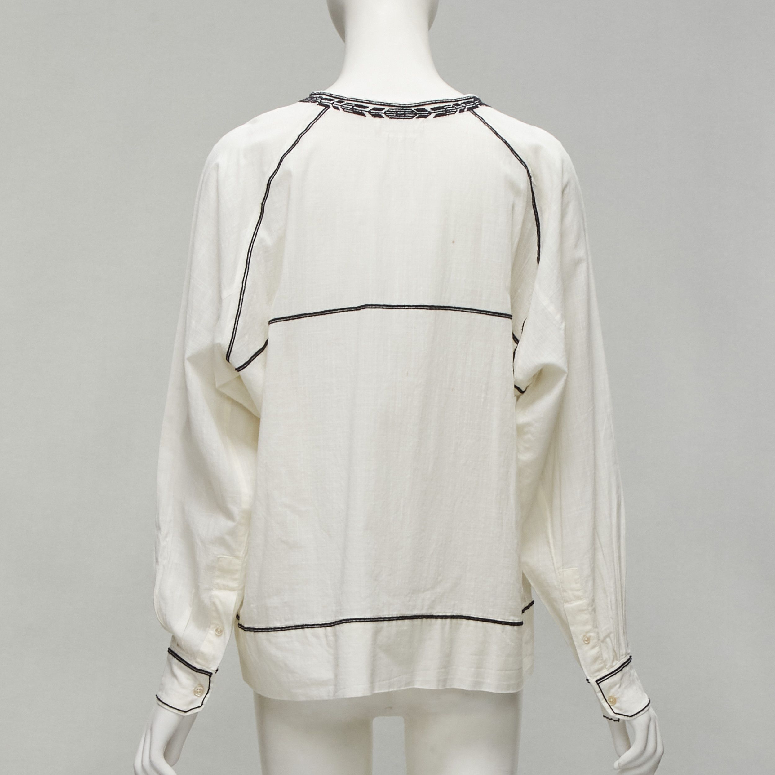 Isabel Marant Etoile ISABEL MARANT ETOILE black embroidery cream cotton pocketed boho top FR36 S Size S / US 4 / IT 40 - 5 Thumbnail