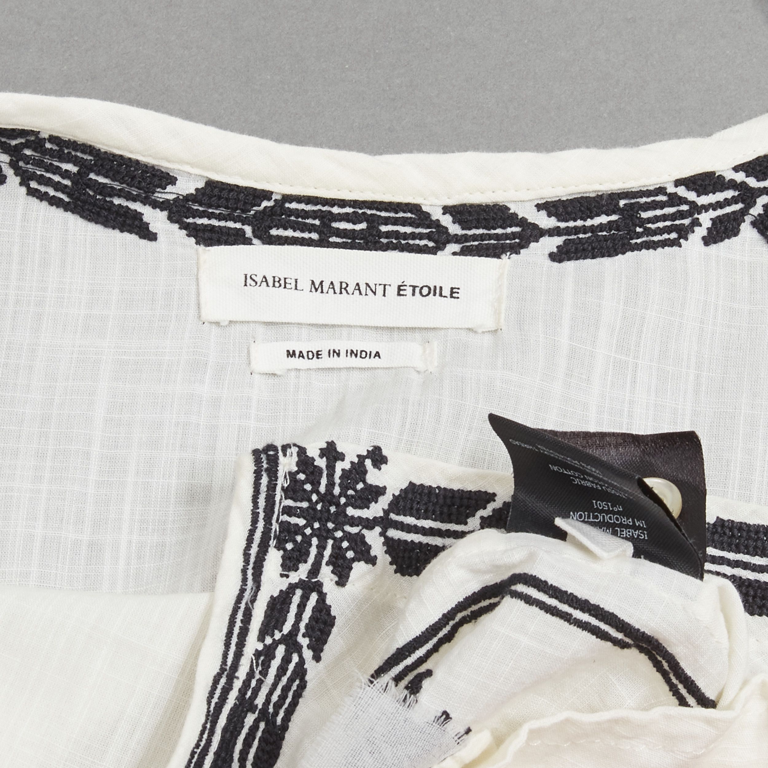 Isabel Marant Etoile ISABEL MARANT ETOILE black embroidery cream cotton pocketed boho top FR36 S Size S / US 4 / IT 40 - 11 Thumbnail