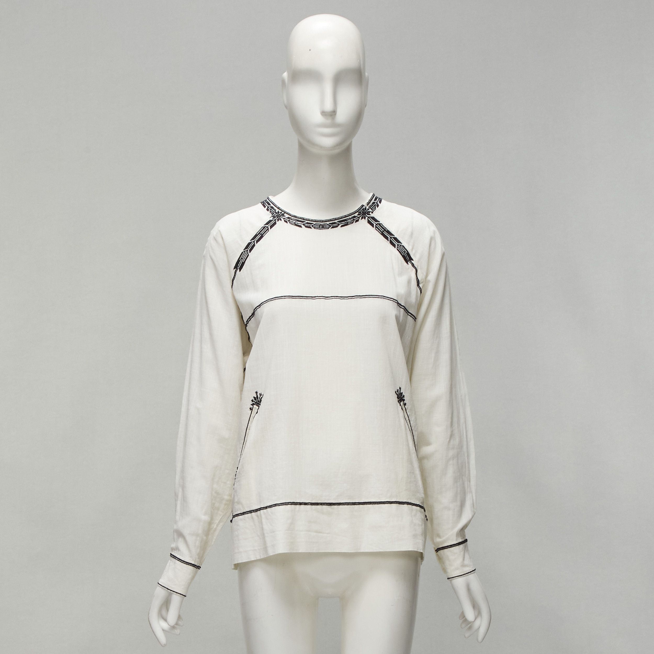 Isabel Marant Etoile ISABEL MARANT ETOILE black embroidery cream cotton pocketed boho top FR36 S Size S / US 4 / IT 40 - 12 Thumbnail
