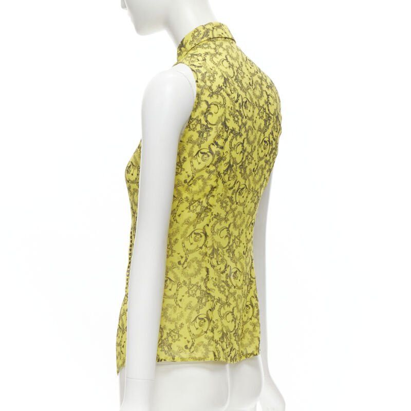 Versace VERSACE yellow silk Baroque print dot pleated collar sleeveless shirt IT40 S Size S / US 4 / IT 40 - 6 Thumbnail