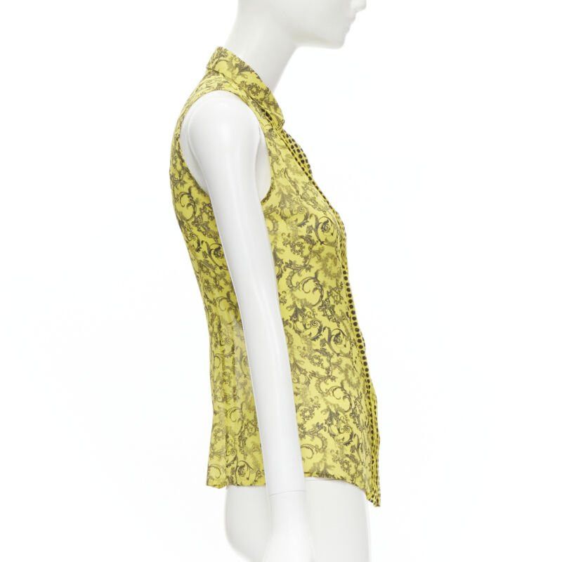 Versace VERSACE yellow silk Baroque print dot pleated collar sleeveless shirt IT40 S Size S / US 4 / IT 40 - 4 Thumbnail