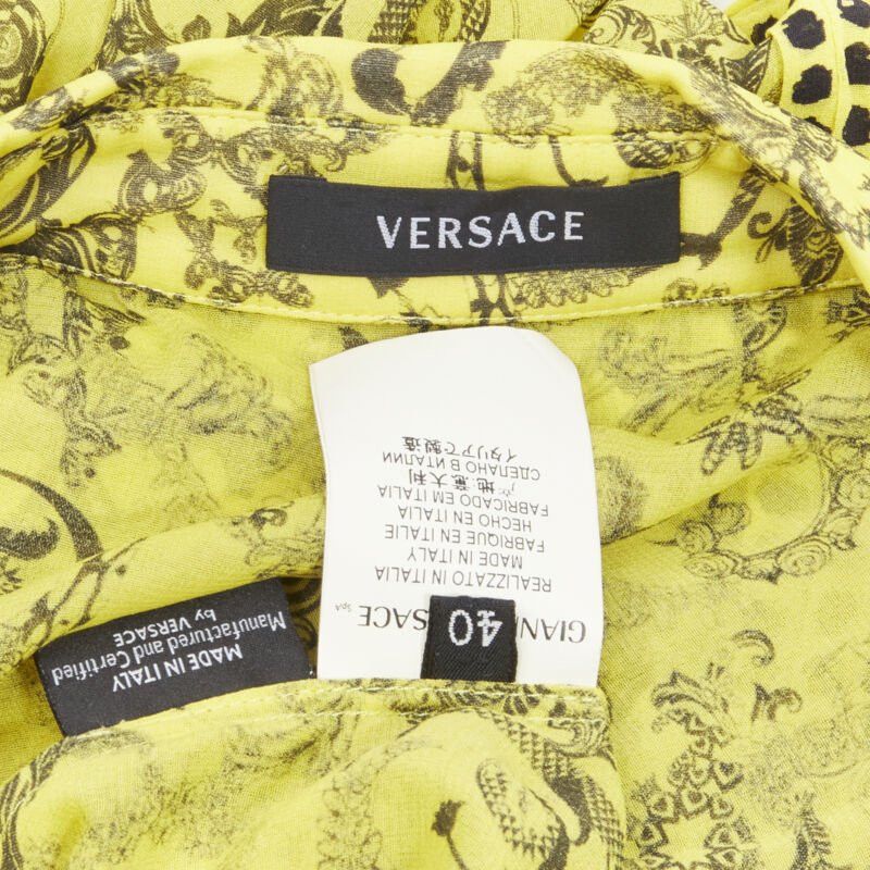 Versace VERSACE yellow silk Baroque print dot pleated collar sleeveless shirt IT40 S Size S / US 4 / IT 40 - 9 Thumbnail