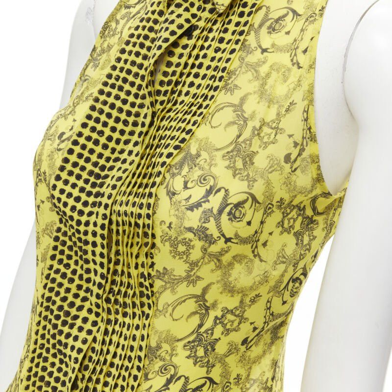 Versace VERSACE yellow silk Baroque print dot pleated collar sleeveless shirt IT40 S Size S / US 4 / IT 40 - 2 Thumbnail