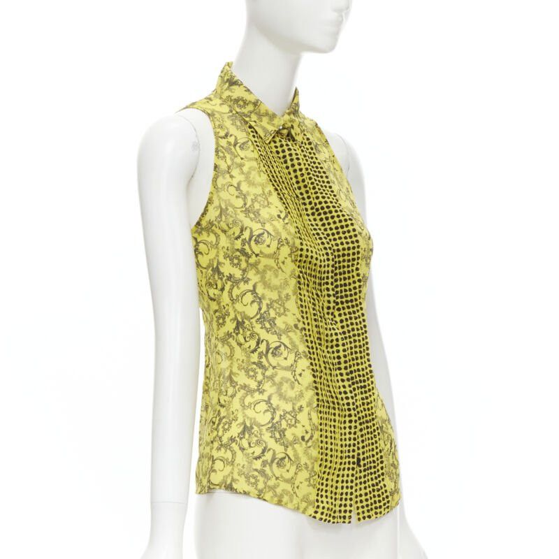 Versace VERSACE yellow silk Baroque print dot pleated collar sleeveless shirt IT40 S Size S / US 4 / IT 40 - 3 Thumbnail
