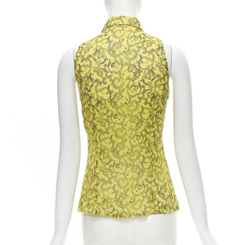 Versace VERSACE yellow silk Baroque print dot pleated collar sleeveless shirt IT40 S Size S / US 4 / IT 40 - 5 Thumbnail