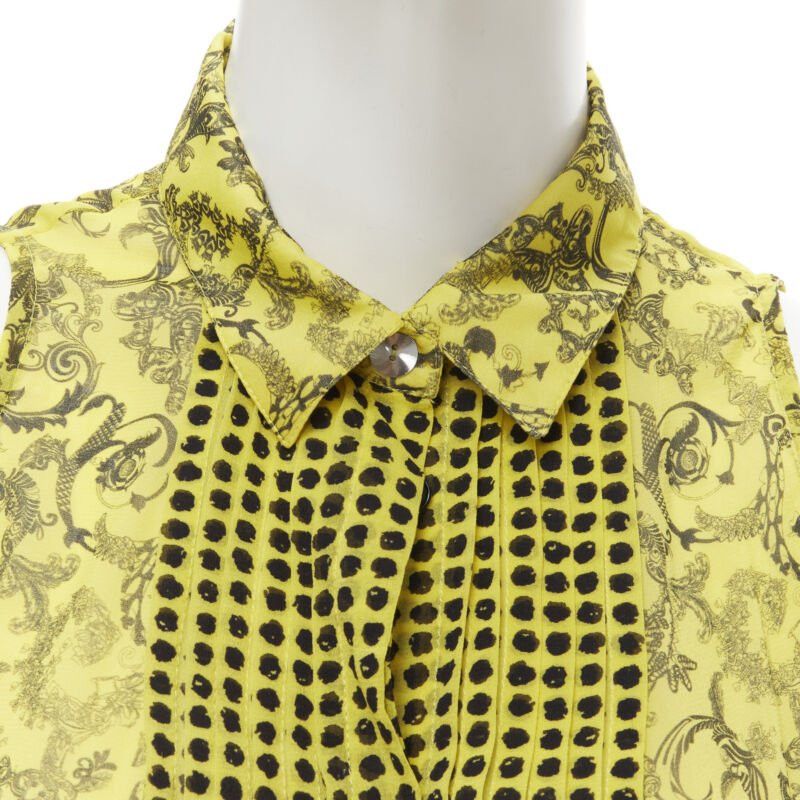 Versace VERSACE yellow silk Baroque print dot pleated collar sleeveless shirt IT40 S Size S / US 4 / IT 40 - 7 Thumbnail