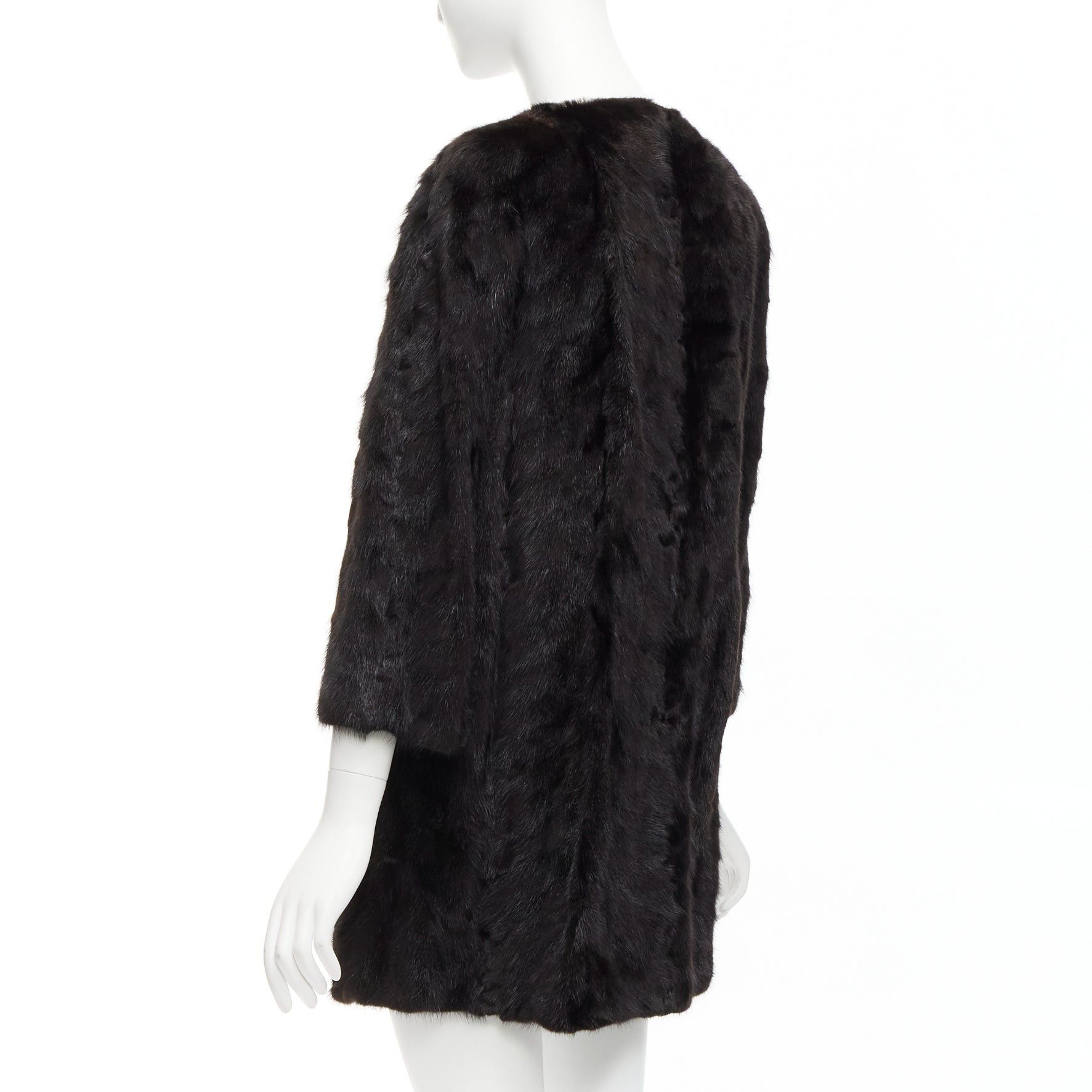 Other CHEVITTE dark brown genuine fur jewel neck cropped sleeves coat top M Size S / US 4 / IT 40 - 7 Thumbnail