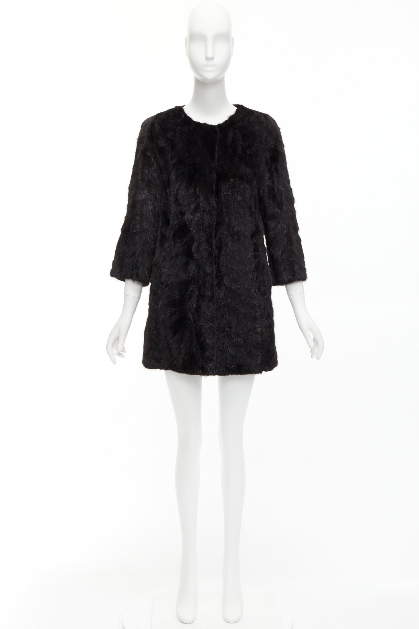 Other CHEVITTE dark brown genuine fur jewel neck cropped sleeves coat top M Size S / US 4 / IT 40 - 10 Thumbnail
