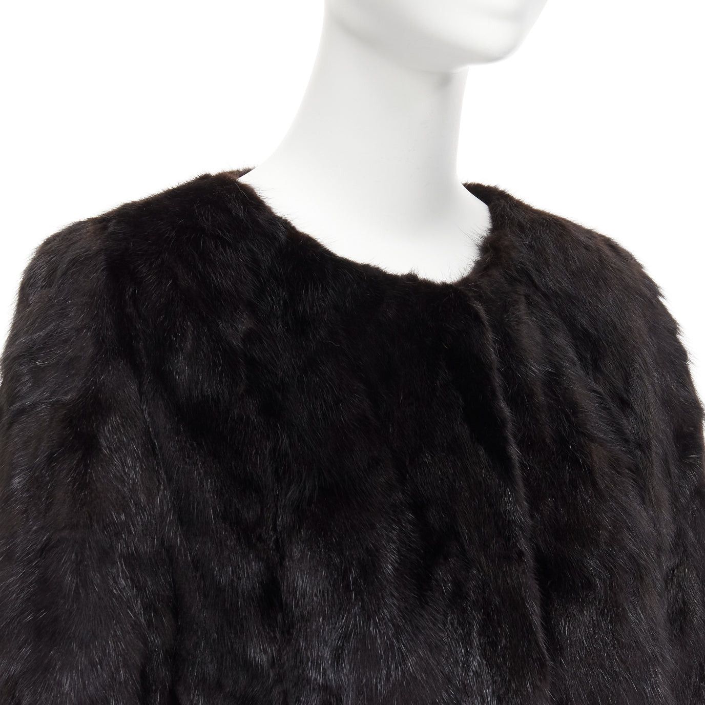 Other CHEVITTE dark brown genuine fur jewel neck cropped sleeves coat top M Size S / US 4 / IT 40 - 2 Thumbnail