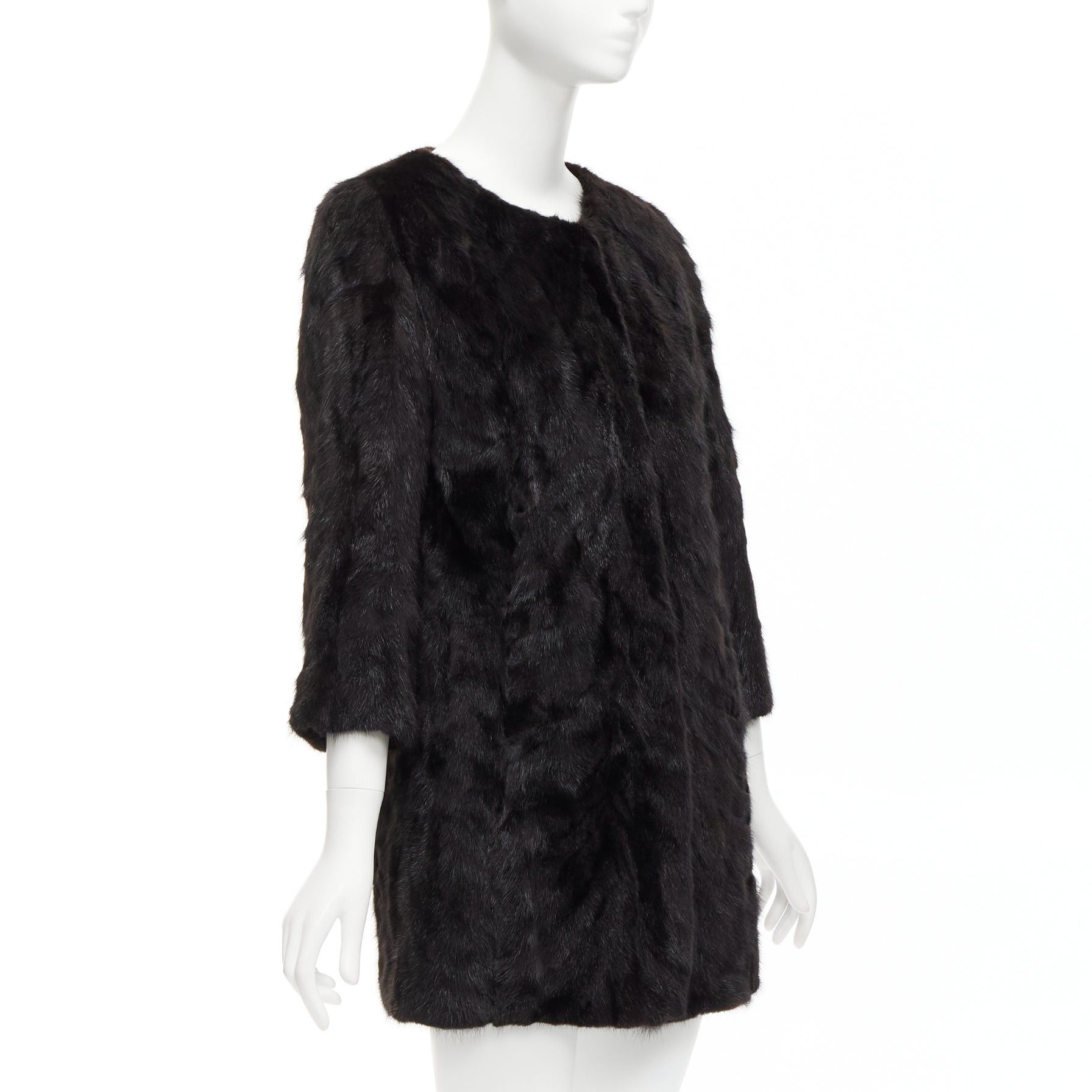 Other CHEVITTE dark brown genuine fur jewel neck cropped sleeves coat top M Size S / US 4 / IT 40 - 4 Thumbnail
