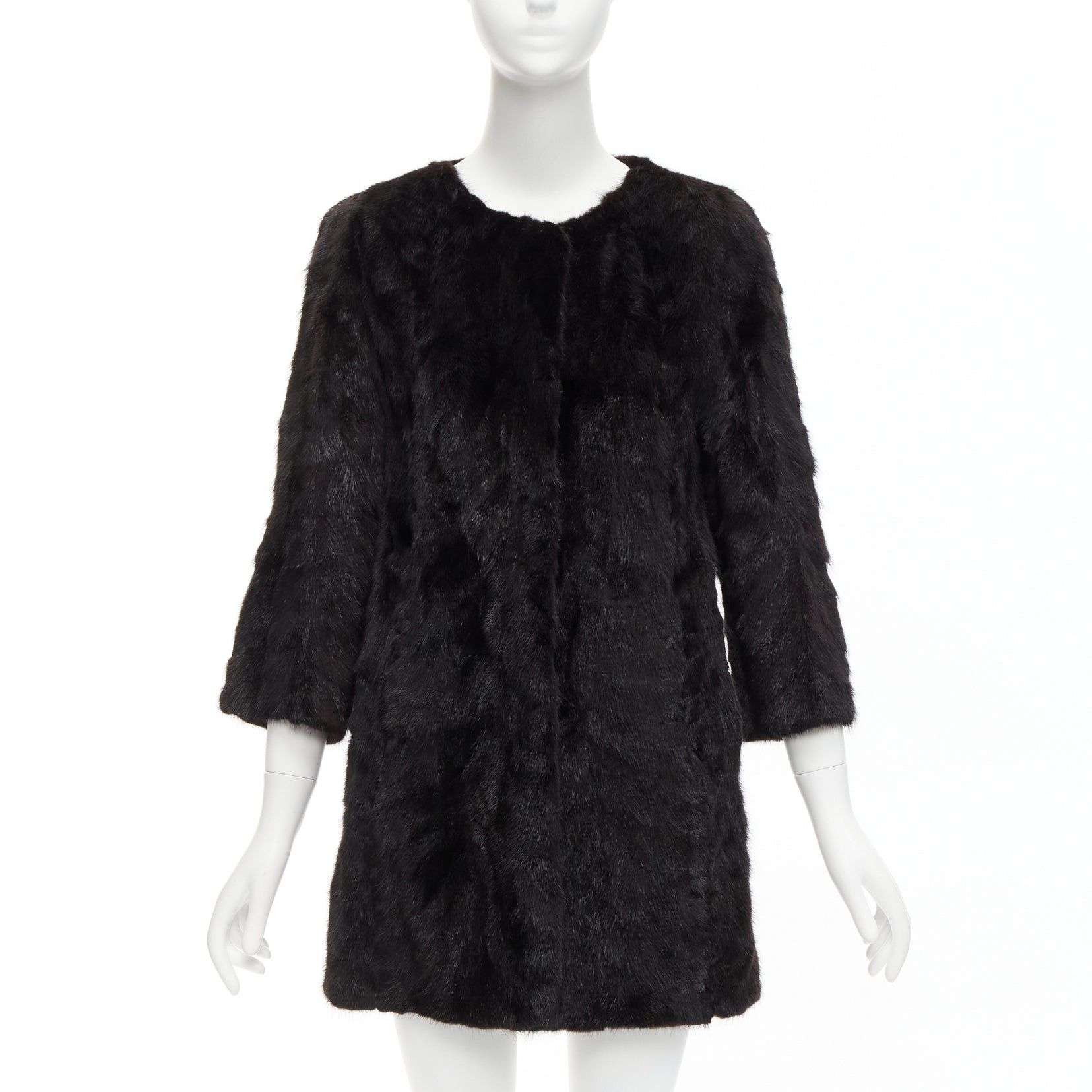 Other CHEVITTE dark brown genuine fur jewel neck cropped sleeves coat top M Size S / US 4 / IT 40 - 3 Thumbnail