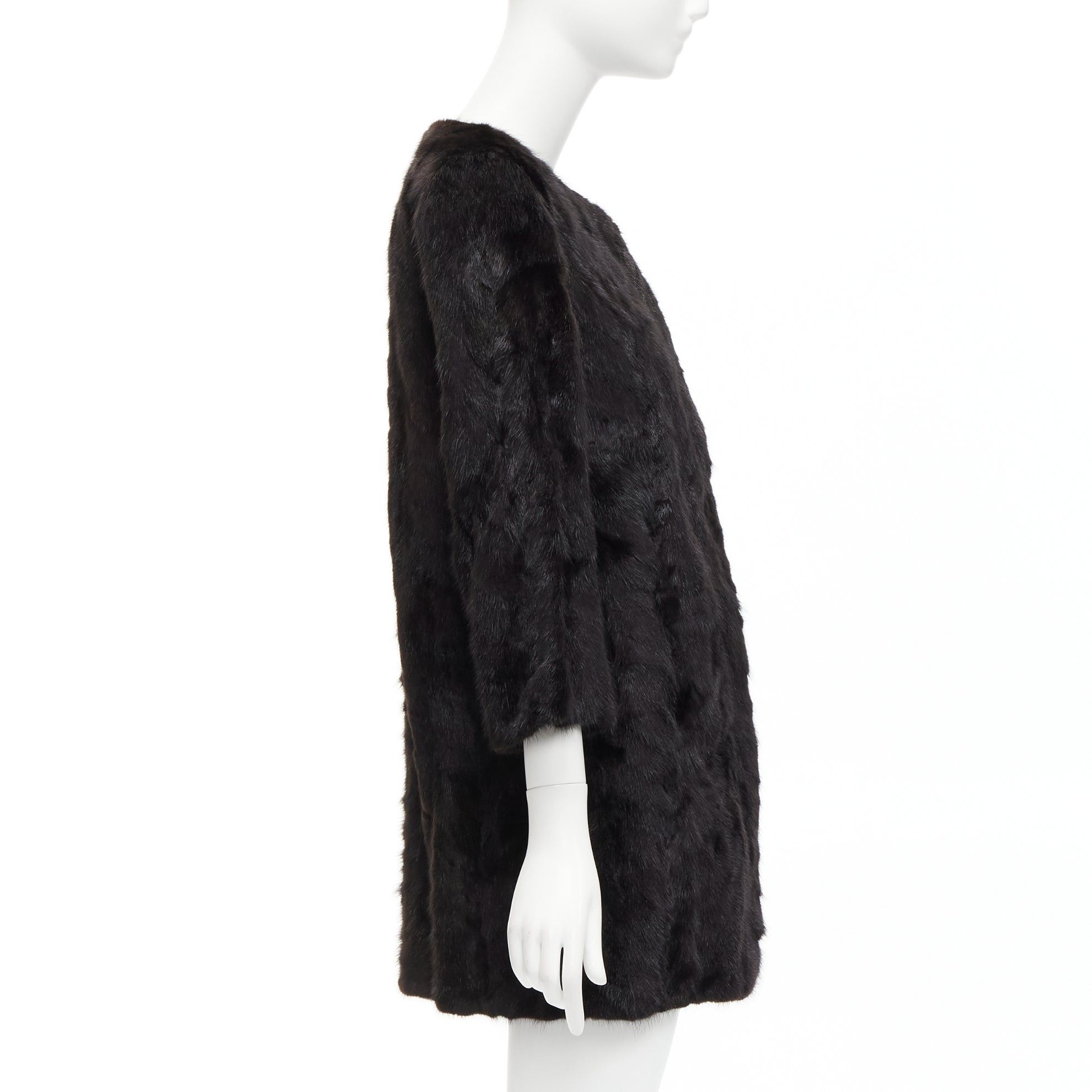 Other CHEVITTE dark brown genuine fur jewel neck cropped sleeves coat top M Size S / US 4 / IT 40 - 5 Thumbnail