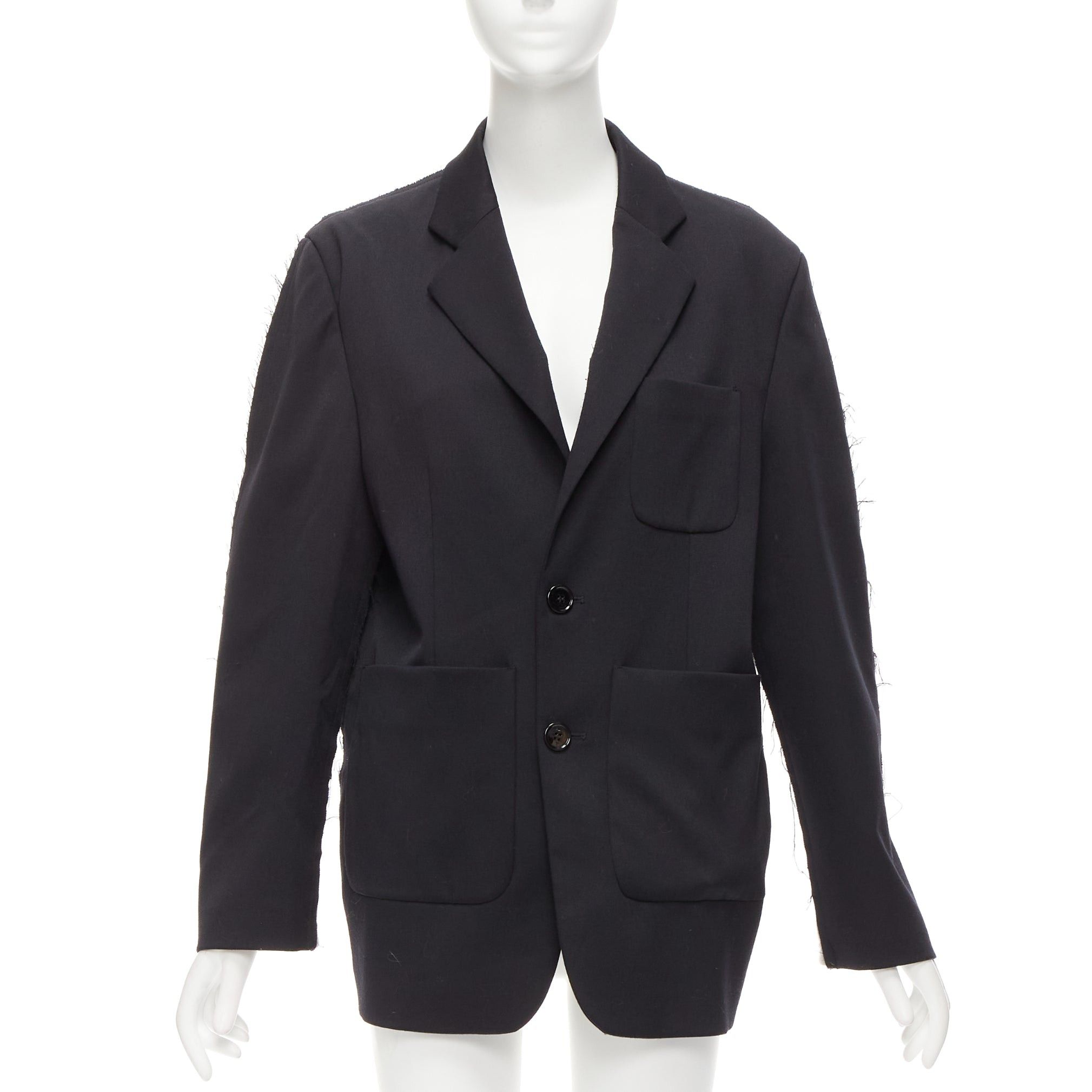 Maison Margiela MM6 black grey virgin wool blend contrast back fray edge boxy blazer IT38 XS Size XS / US 0-2 / IT 36-38 - 3 Thumbnail