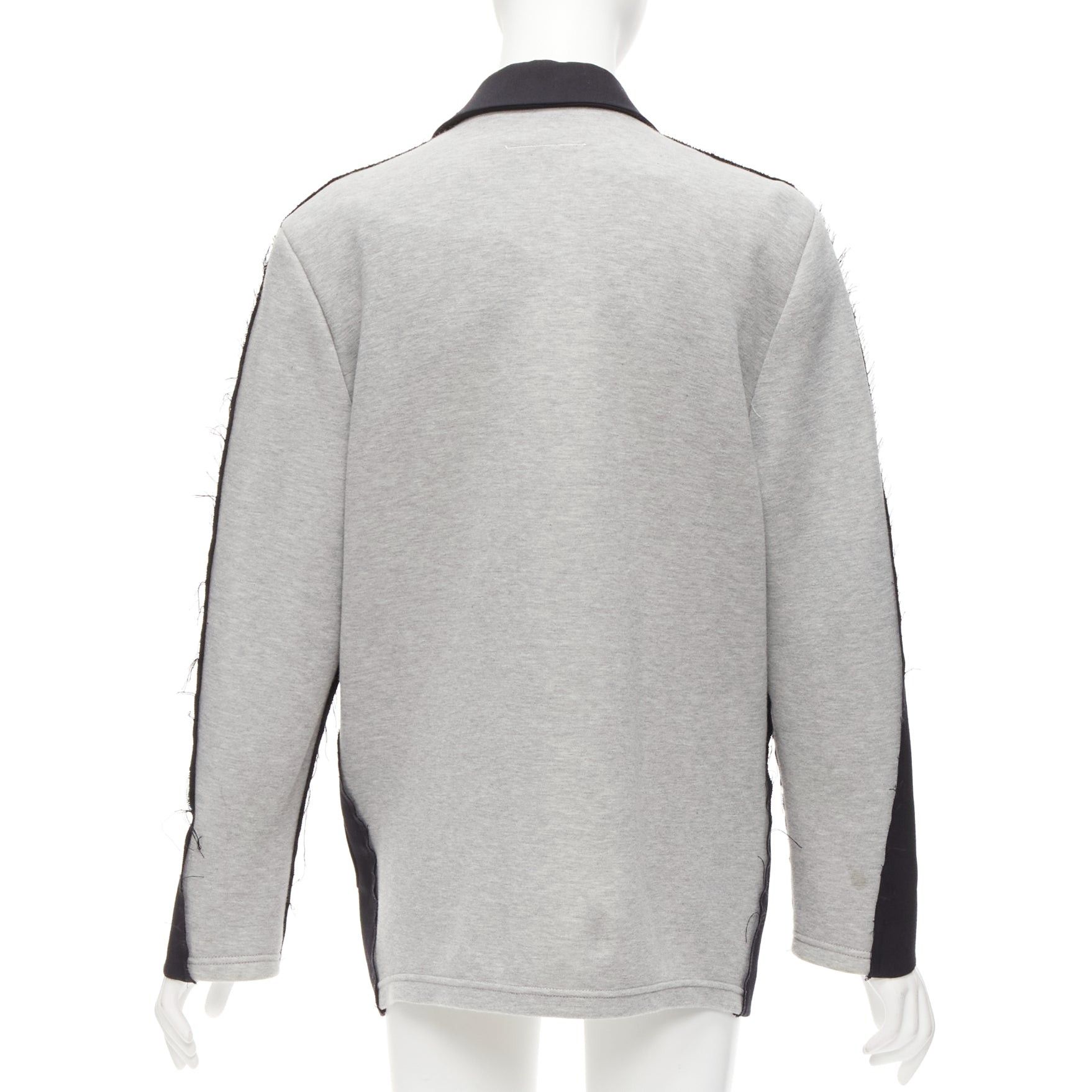 Maison Margiela MM6 black grey virgin wool blend contrast back fray edge boxy blazer IT38 XS Size XS / US 0-2 / IT 36-38 - 6 Thumbnail