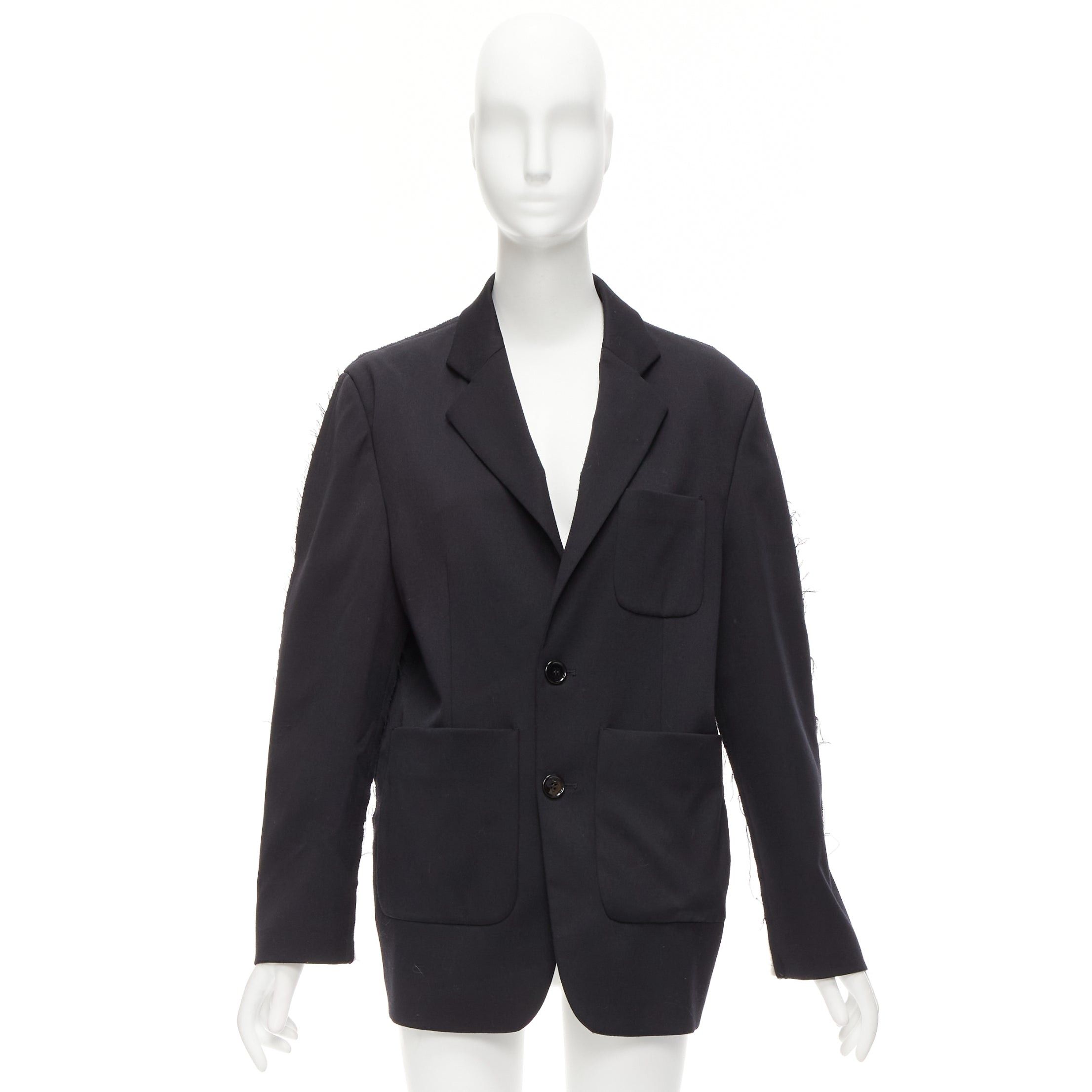 Maison Margiela MM6 black grey virgin wool blend contrast back fray edge boxy blazer IT38 XS Size XS / US 0-2 / IT 36-38 - 10 Thumbnail
