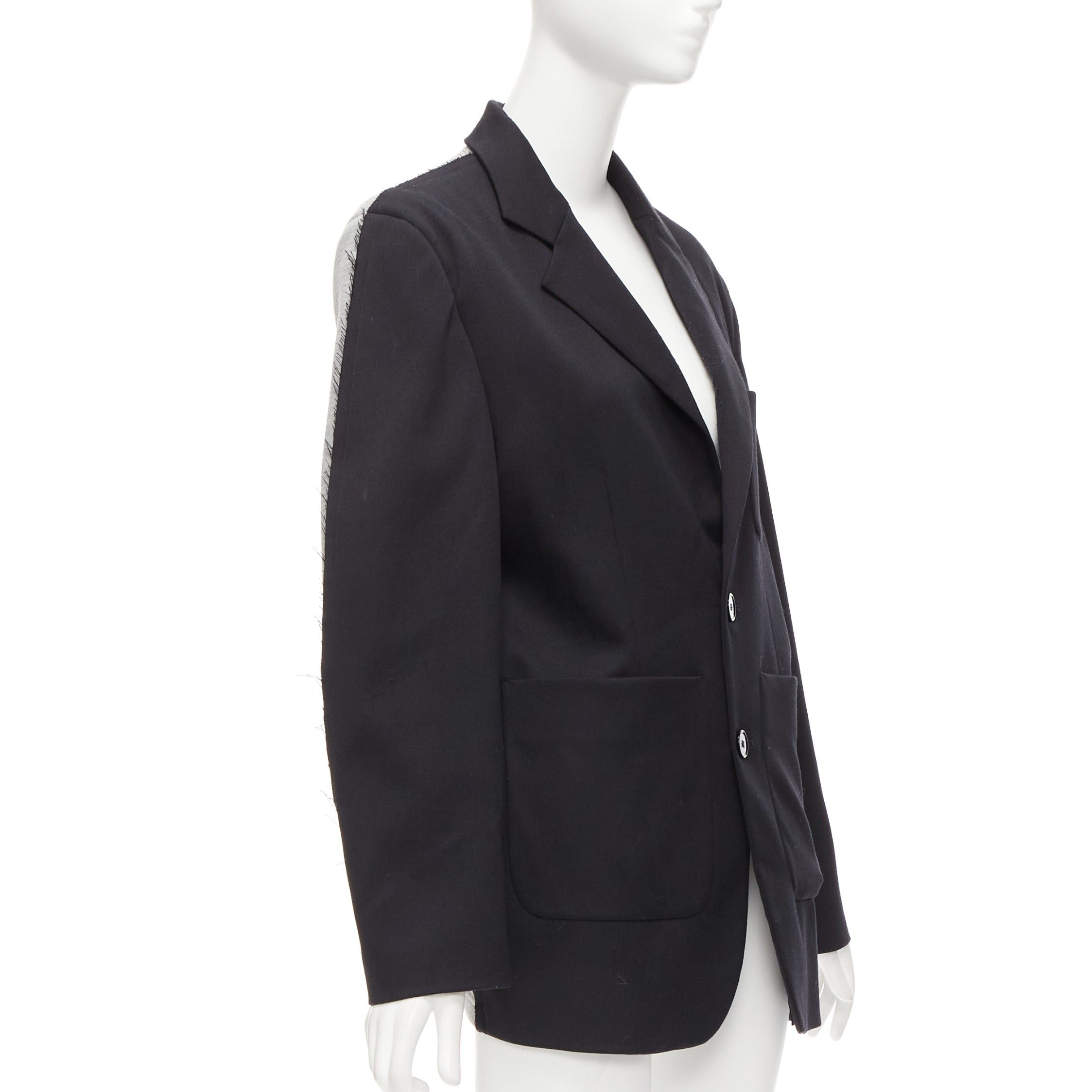 Maison Margiela MM6 black grey virgin wool blend contrast back fray edge boxy blazer IT38 XS Size XS / US 0-2 / IT 36-38 - 5 Thumbnail
