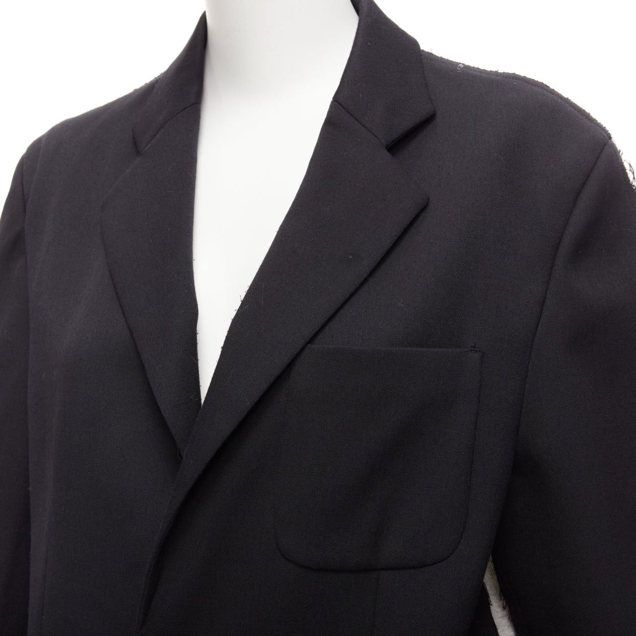 Maison Margiela MM6 black grey virgin wool blend contrast back fray edge boxy blazer IT38 XS Size XS / US 0-2 / IT 36-38 - 2 Thumbnail