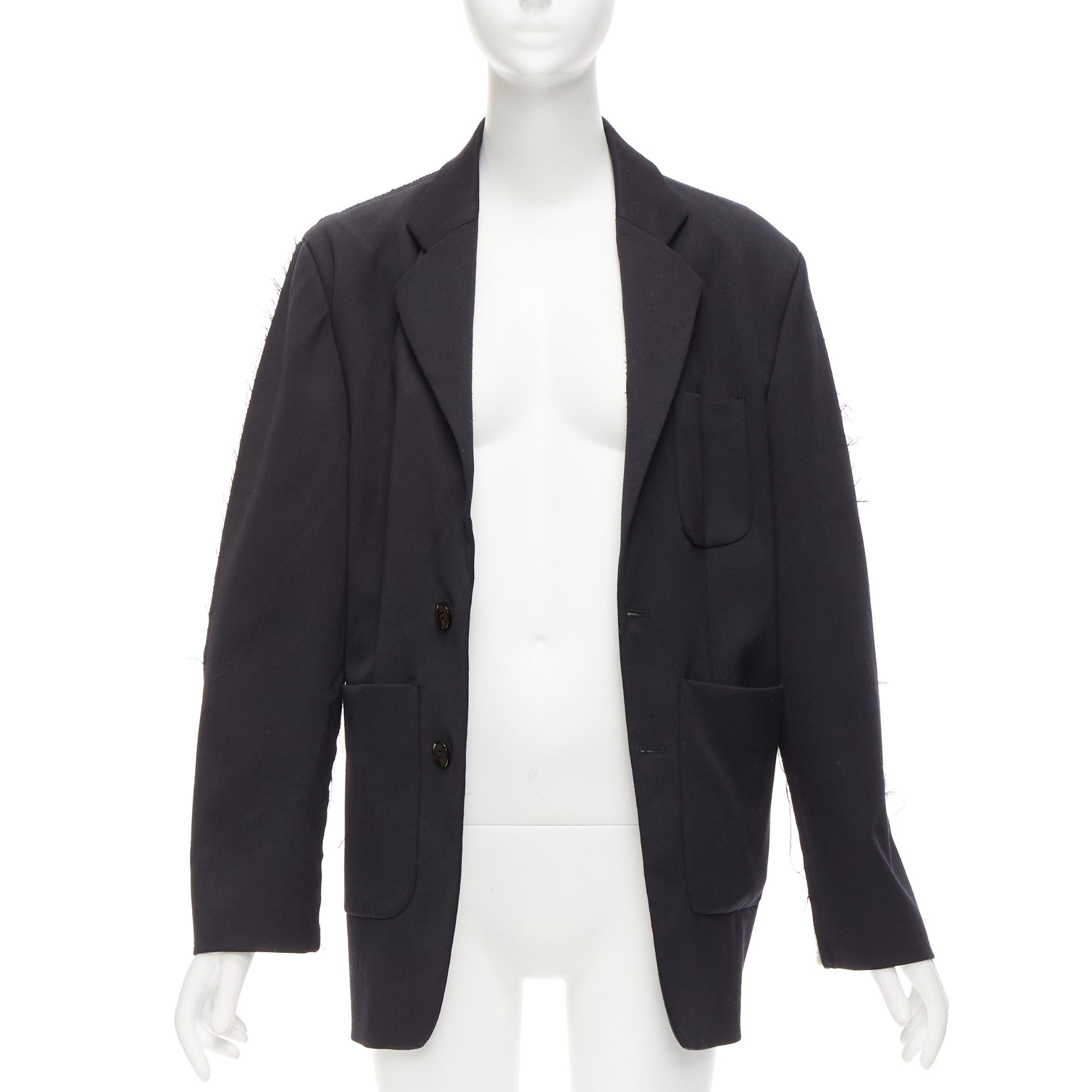 Maison Margiela MM6 black grey virgin wool blend contrast back fray edge boxy blazer IT38 XS Size XS / US 0-2 / IT 36-38 - 4 Thumbnail