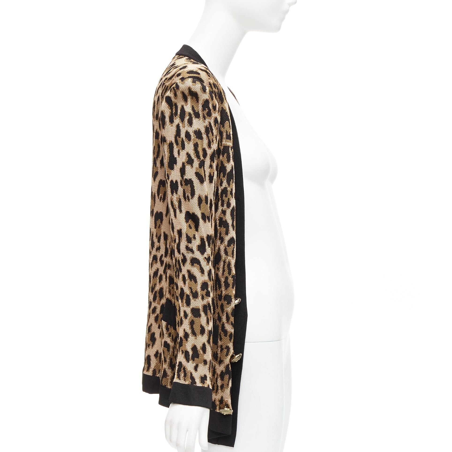 Balmain BALMAIN brown leopard jacquard power shoulder gold buttons cardigan FR38 M Size M / US 6-8 / IT 42-44 - 4 Thumbnail
