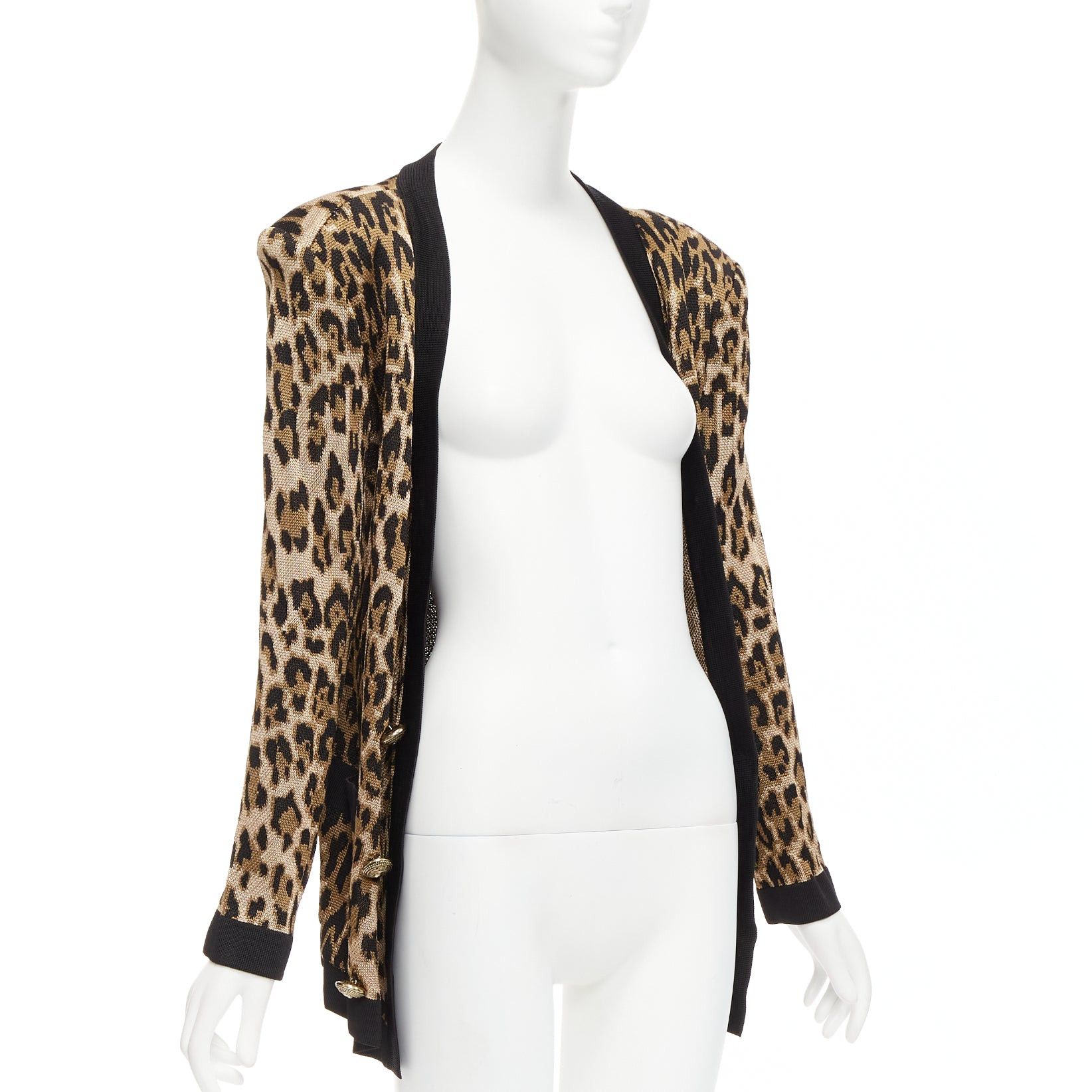 Balmain BALMAIN brown leopard jacquard power shoulder gold buttons cardigan FR38 M Size M / US 6-8 / IT 42-44 - 3 Thumbnail