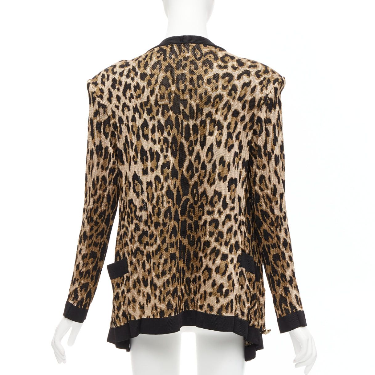 Balmain BALMAIN brown leopard jacquard power shoulder gold buttons cardigan FR38 M Size M / US 6-8 / IT 42-44 - 5 Thumbnail