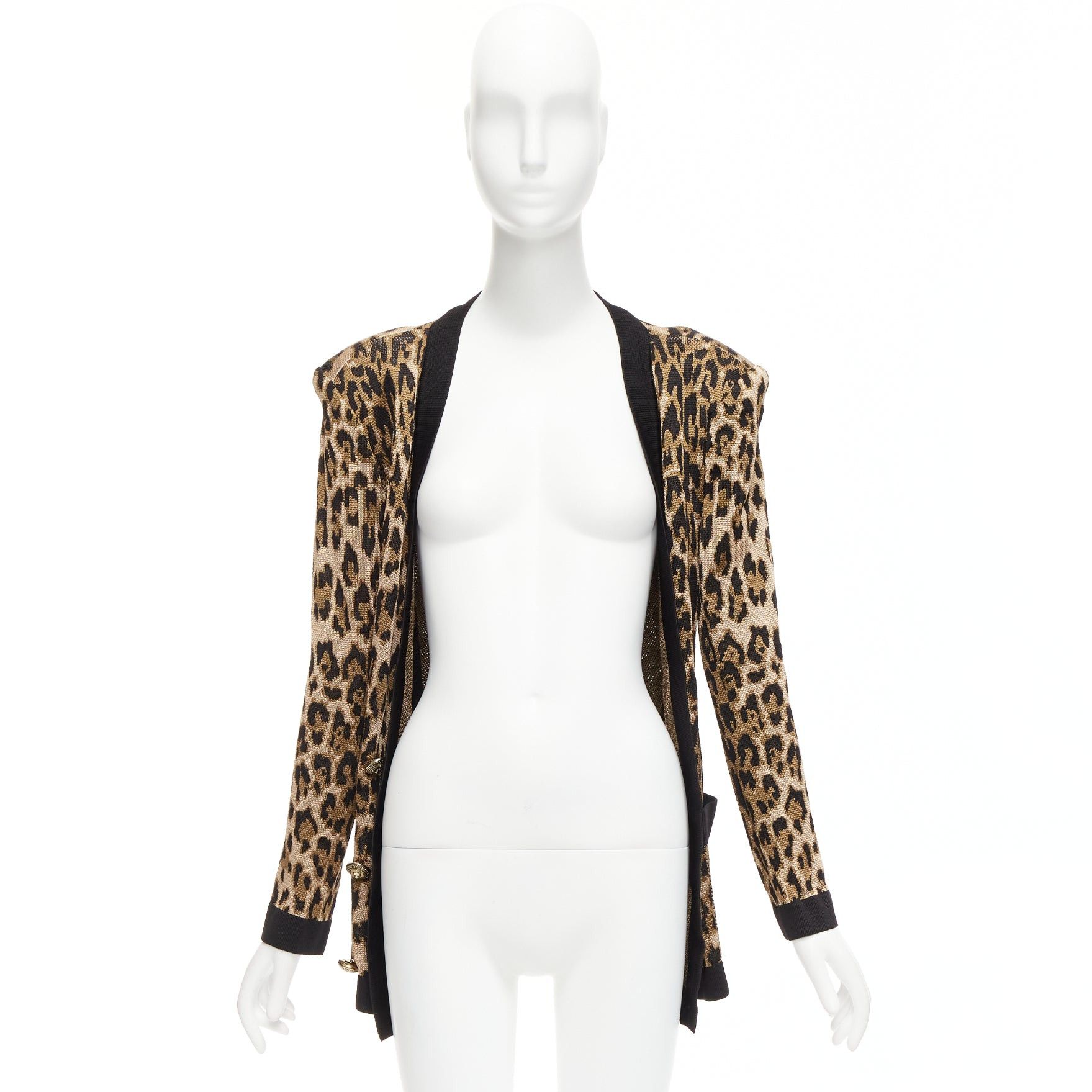 Balmain BALMAIN brown leopard jacquard power shoulder gold buttons cardigan FR38 M Size M / US 6-8 / IT 42-44 - 9 Thumbnail