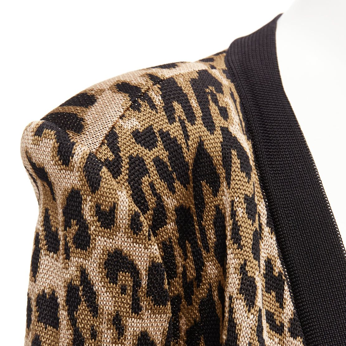 Balmain BALMAIN brown leopard jacquard power shoulder gold buttons cardigan FR38 M Size M / US 6-8 / IT 42-44 - 7 Thumbnail
