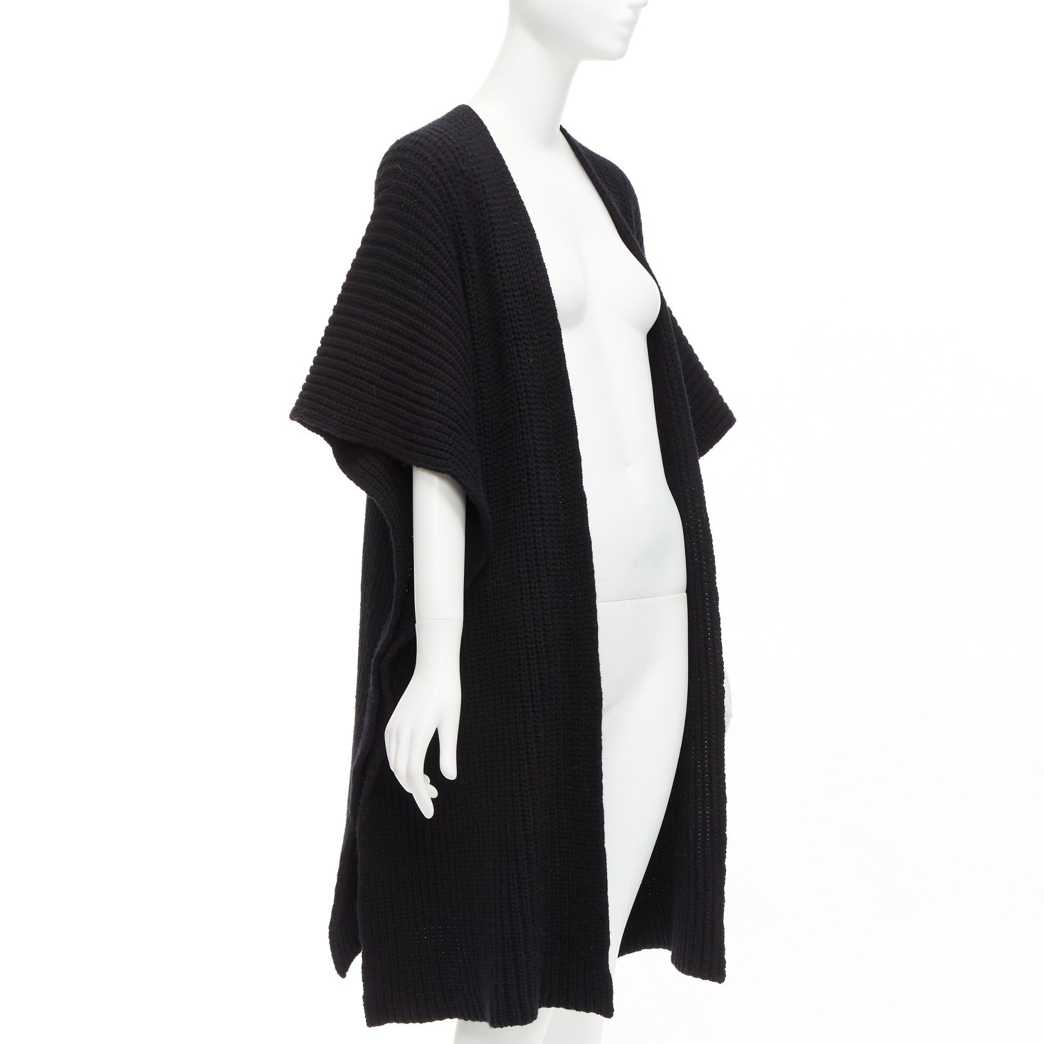 Valentino VALENTINO VLTN black 100% virgin wool logo back poncho cardigan M Size M / US 6-8 / IT 42-44 - 3 Thumbnail