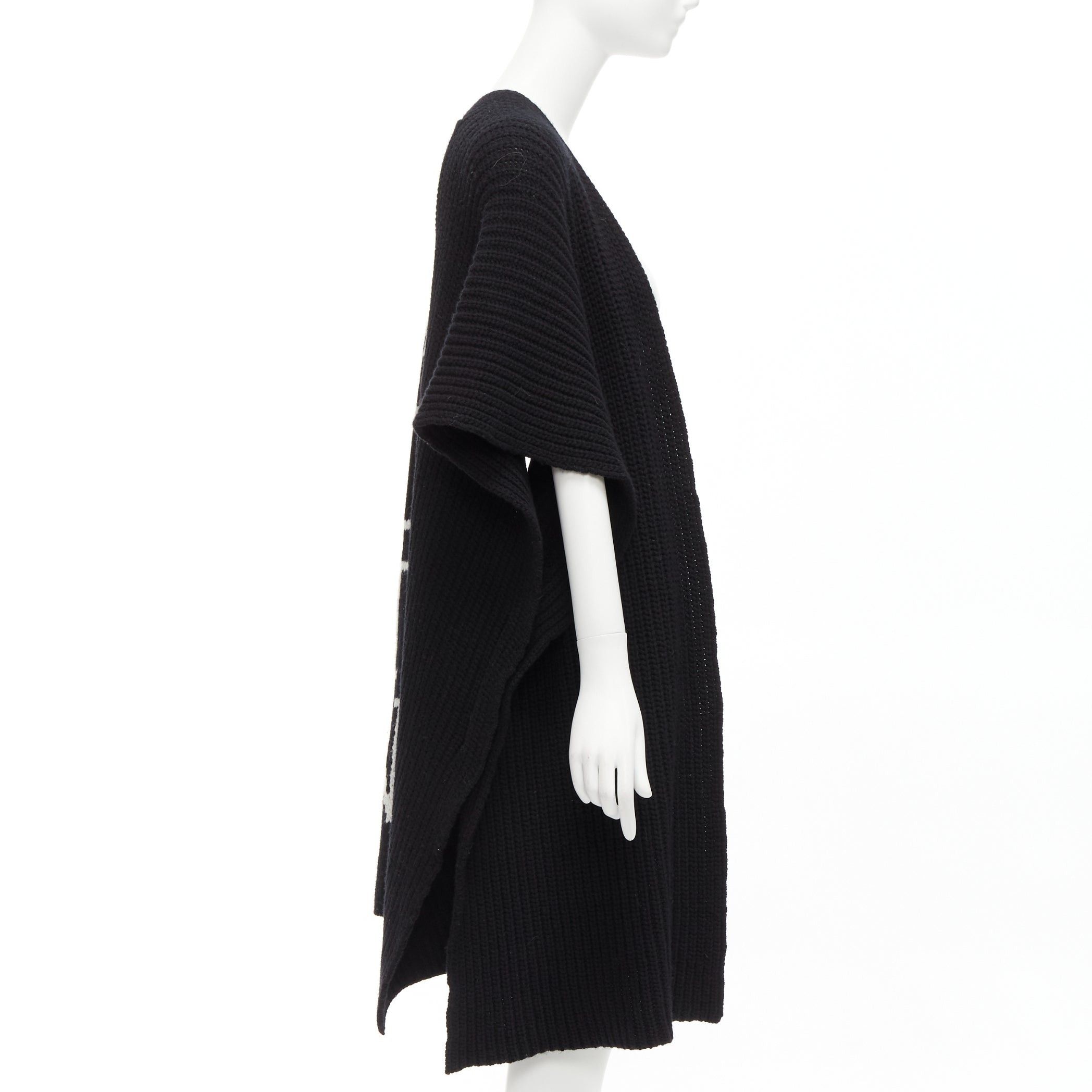 Valentino VALENTINO VLTN black 100% virgin wool logo back poncho cardigan M Size M / US 6-8 / IT 42-44 - 4 Thumbnail