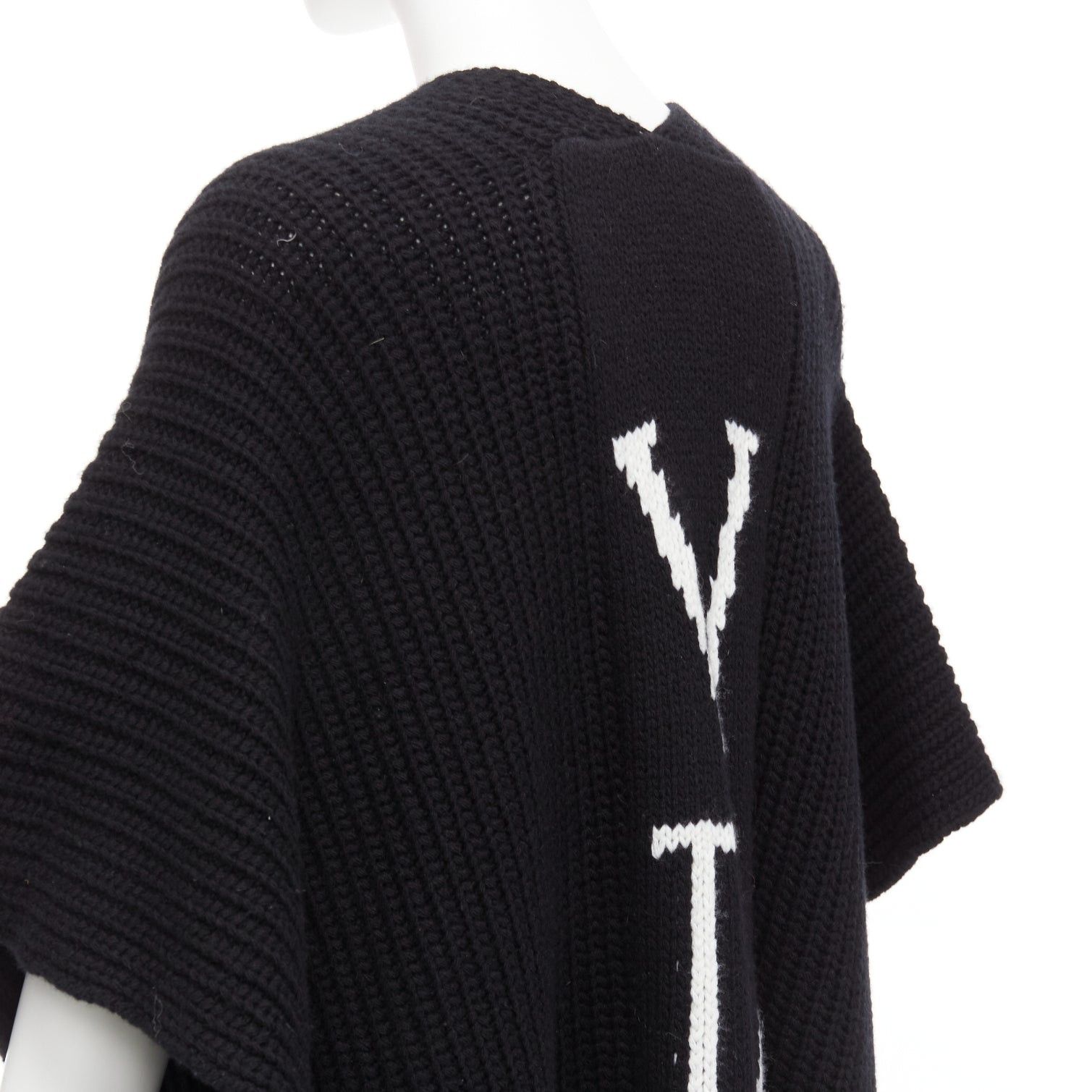 Valentino VALENTINO VLTN black 100% virgin wool logo back poncho cardigan M Size M / US 6-8 / IT 42-44 - 6 Thumbnail