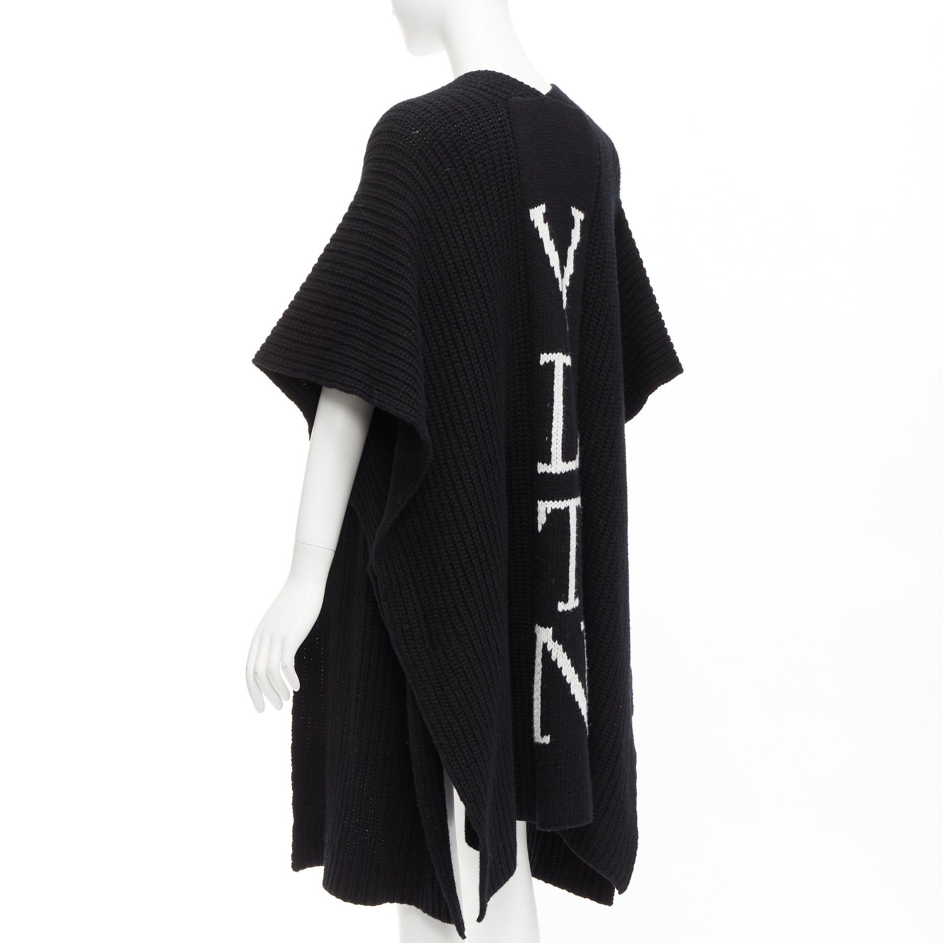 Valentino VALENTINO VLTN black 100% virgin wool logo back poncho cardigan M Size M / US 6-8 / IT 42-44 - 5 Thumbnail
