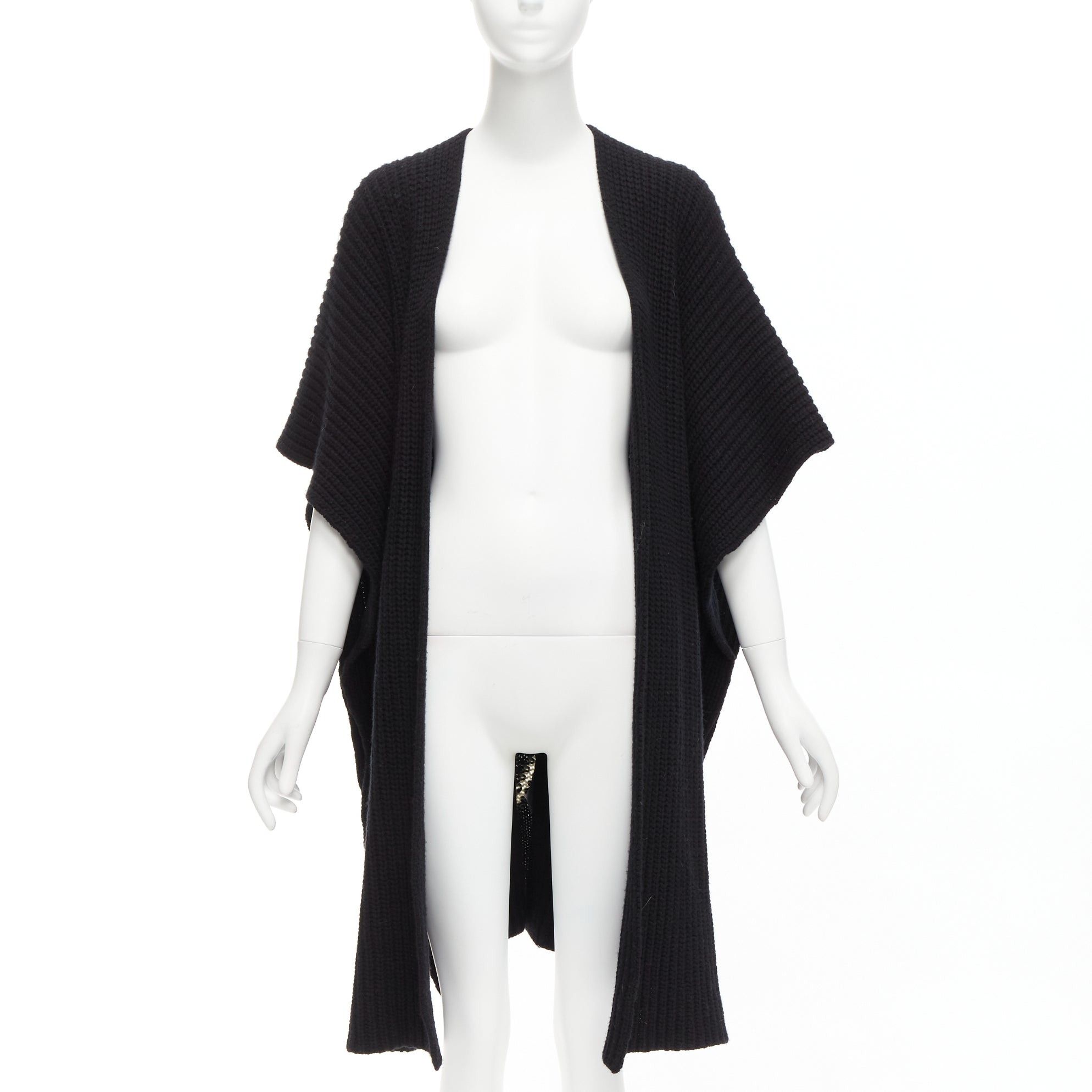 Valentino VALENTINO VLTN black 100% virgin wool logo back poncho cardigan M Size M / US 6-8 / IT 42-44 - 2 Thumbnail