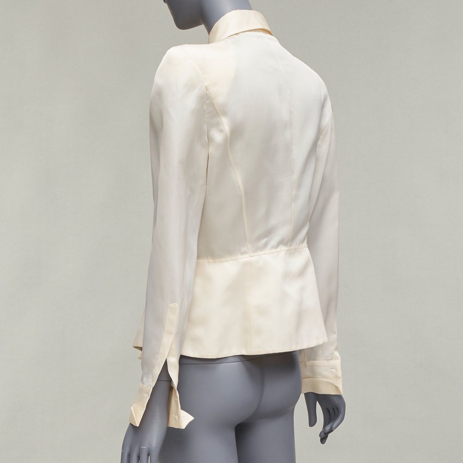 Gianfranco Ferre GIANFRANCO FERRE Vintage cream silk XL bow detail power shoulder jacket IT44 L Size M / US 6-8 / IT 42-44 - 6 Thumbnail