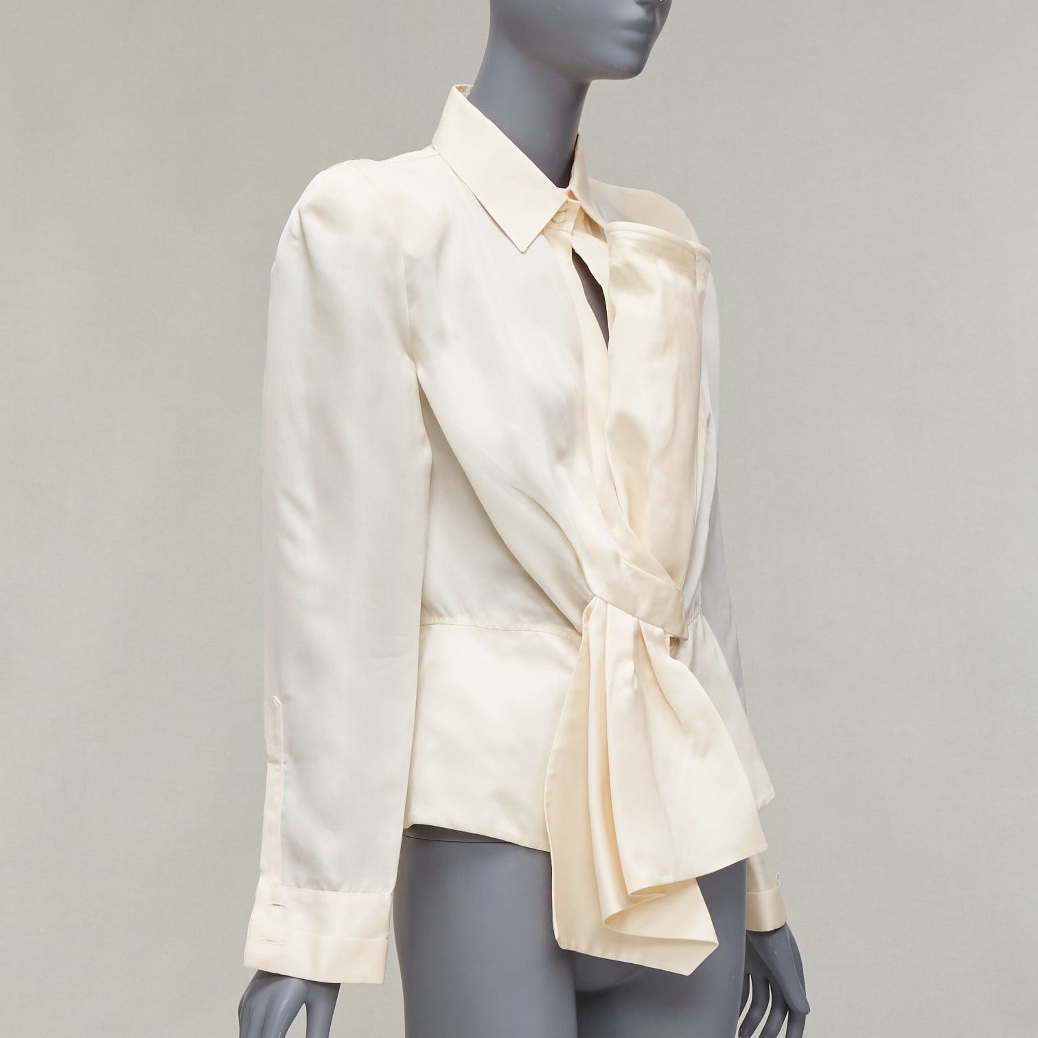 Gianfranco Ferre GIANFRANCO FERRE Vintage cream silk XL bow detail power shoulder jacket IT44 L Size M / US 6-8 / IT 42-44 - 3 Thumbnail