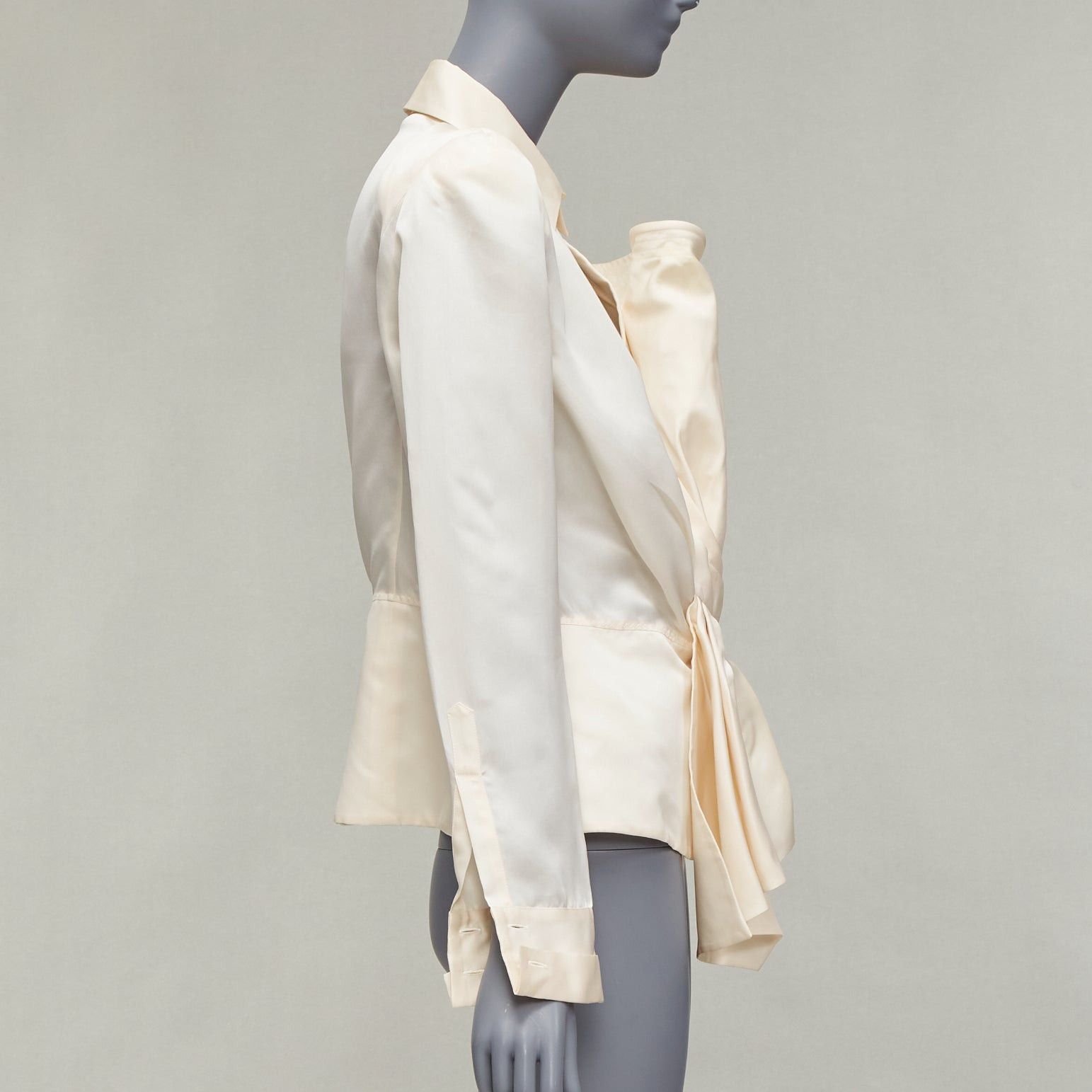 Gianfranco Ferre GIANFRANCO FERRE Vintage cream silk XL bow detail power shoulder jacket IT44 L Size M / US 6-8 / IT 42-44 - 4 Thumbnail