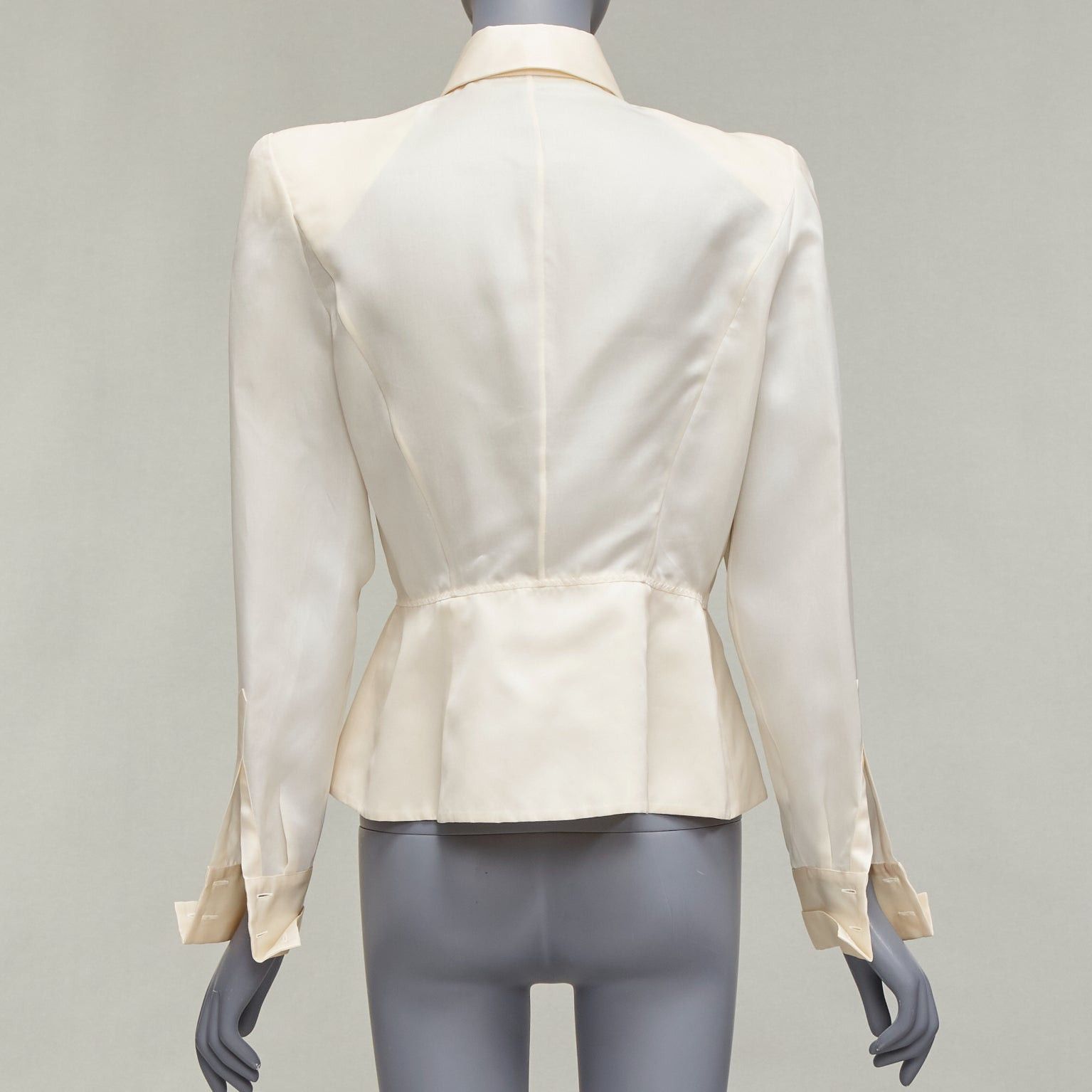 Gianfranco Ferre GIANFRANCO FERRE Vintage cream silk XL bow detail power shoulder jacket IT44 L Size M / US 6-8 / IT 42-44 - 5 Thumbnail