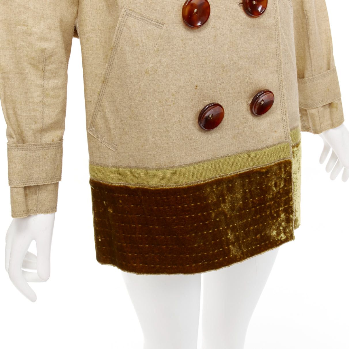 Louis Vuitton LOUIS VUITTON khaki coated linen gold velvet hem double breasted trench coat FR36 S Size S / US 4 / IT 40 - 8 Thumbnail