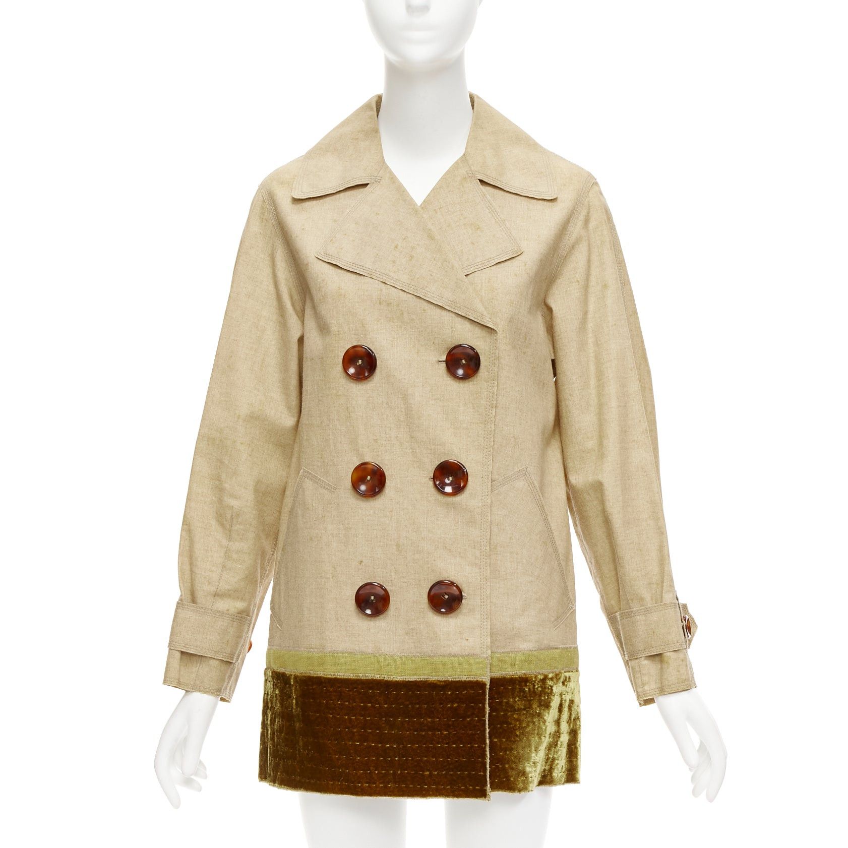 Louis Vuitton LOUIS VUITTON khaki coated linen gold velvet hem double breasted trench coat FR36 S Size S / US 4 / IT 40 - 3 Thumbnail