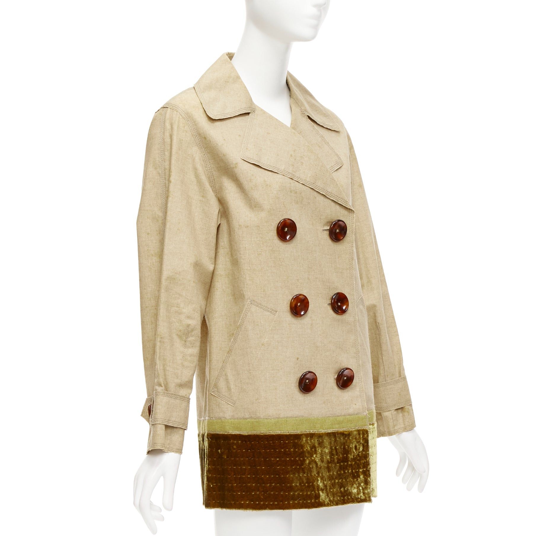 Louis Vuitton LOUIS VUITTON khaki coated linen gold velvet hem double breasted trench coat FR36 S Size S / US 4 / IT 40 - 4 Thumbnail