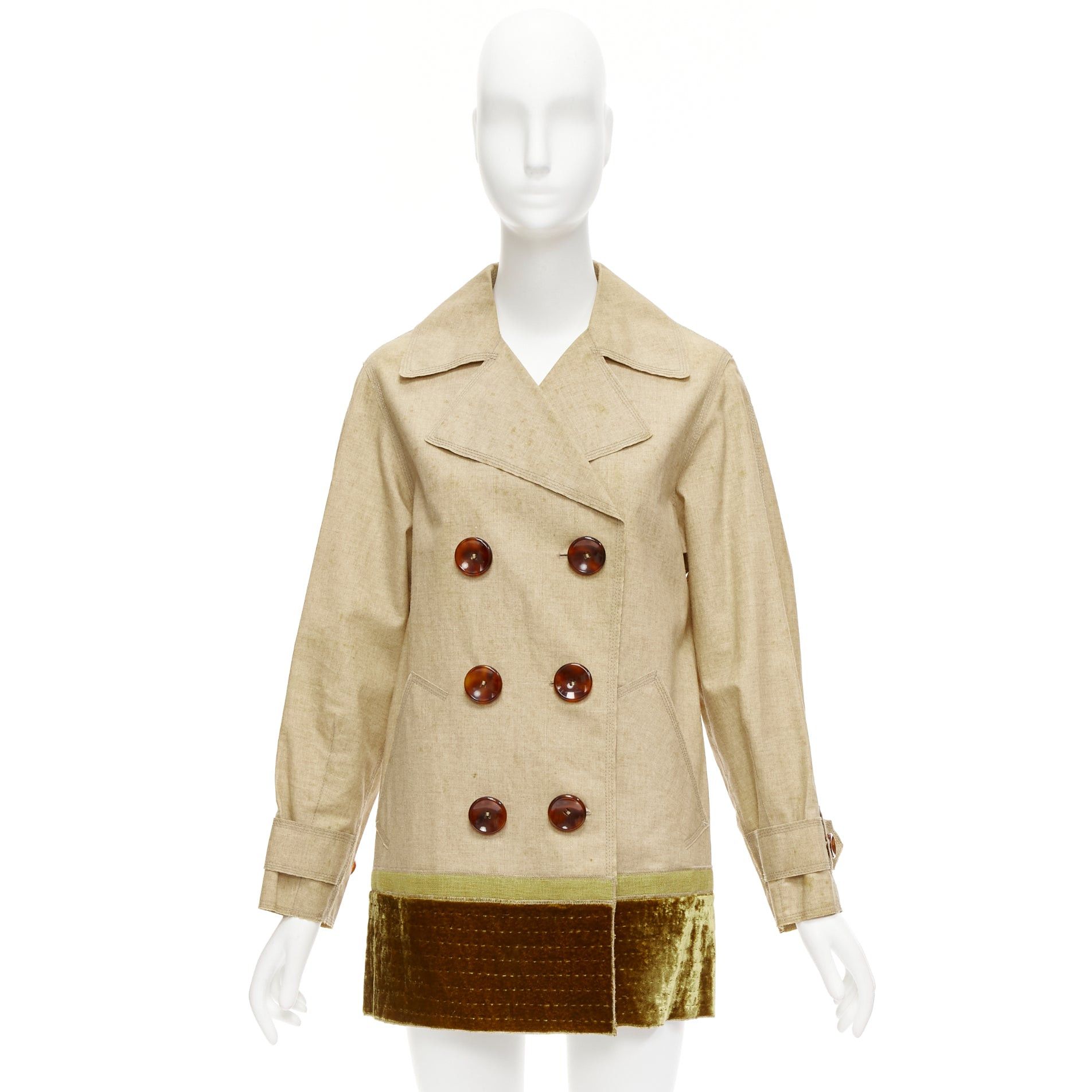 Louis Vuitton LOUIS VUITTON khaki coated linen gold velvet hem double breasted trench coat FR36 S Size S / US 4 / IT 40 - 10 Thumbnail