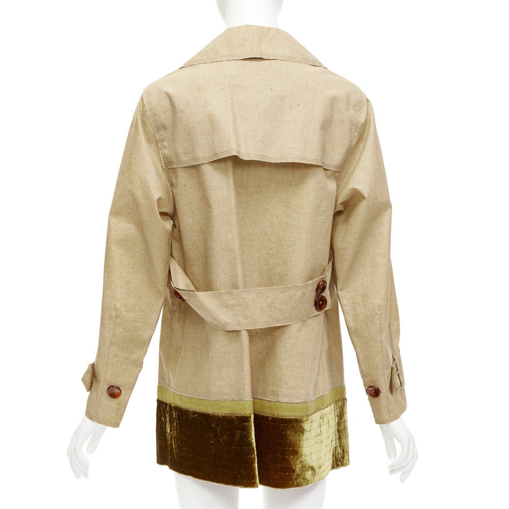 Louis Vuitton LOUIS VUITTON khaki coated linen gold velvet hem double breasted trench coat FR36 S Size S / US 4 / IT 40 - 2 Thumbnail