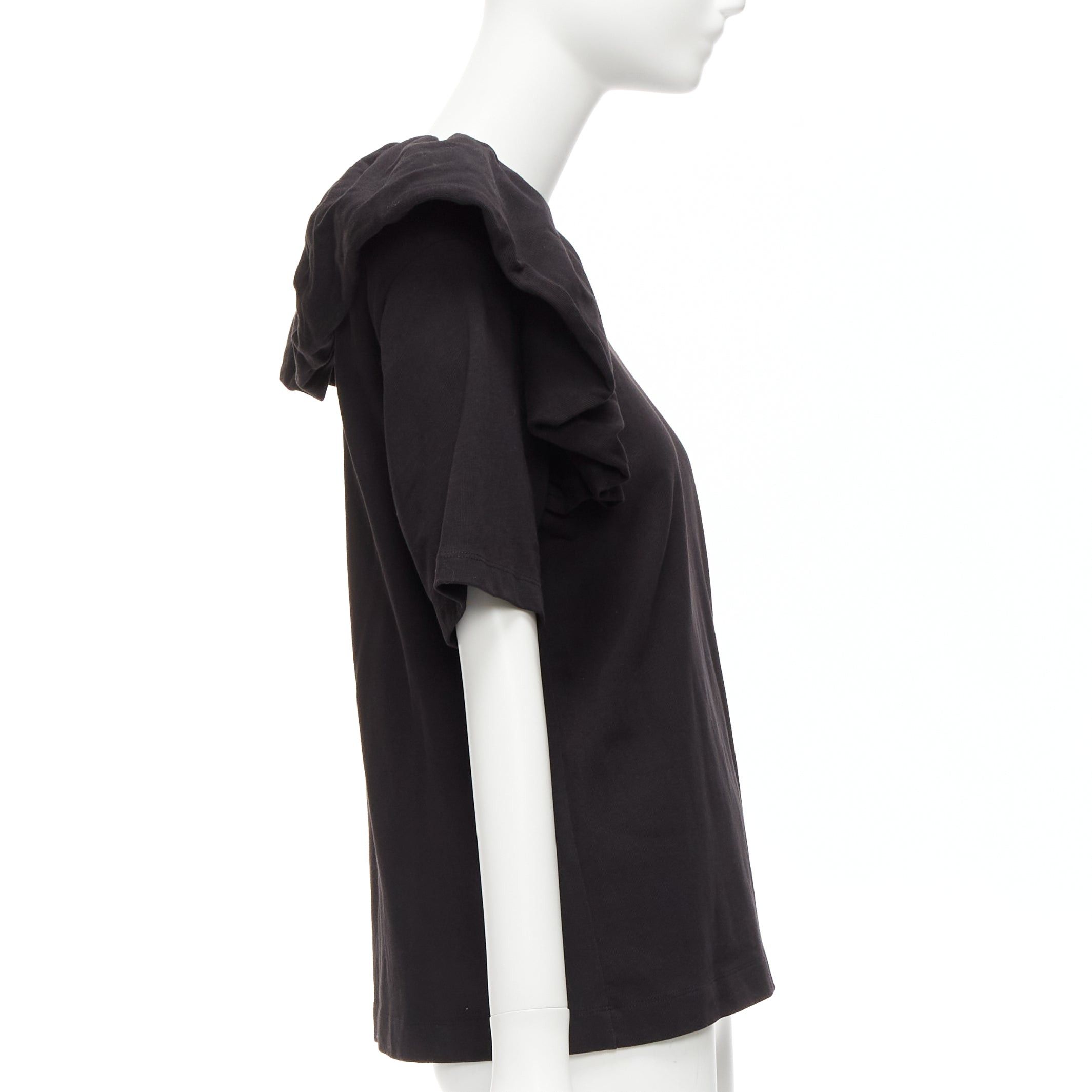 Dries Van Noten DRIES VAN NOTEN black cotton asymmetric ruffle half sleeve boxy top S Size S / US 4 / IT 40 - 4 Thumbnail