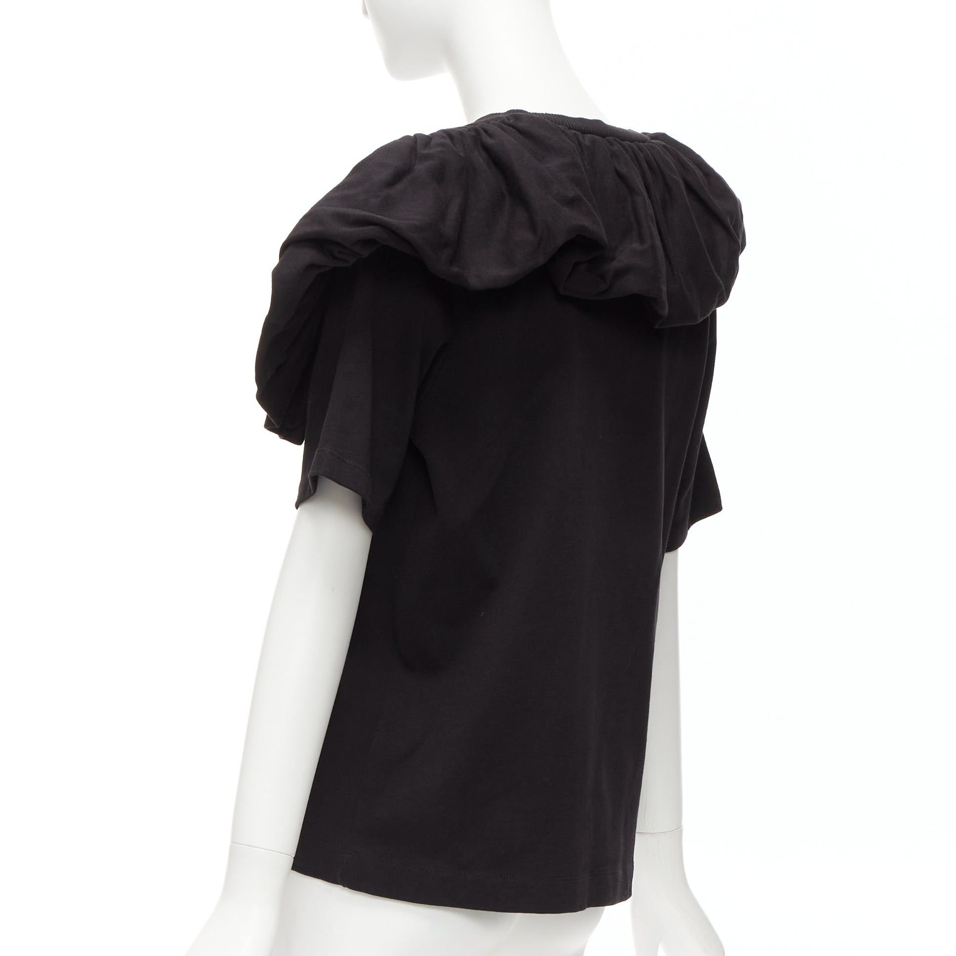 Dries Van Noten DRIES VAN NOTEN black cotton asymmetric ruffle half sleeve boxy top S Size S / US 4 / IT 40 - 6 Thumbnail