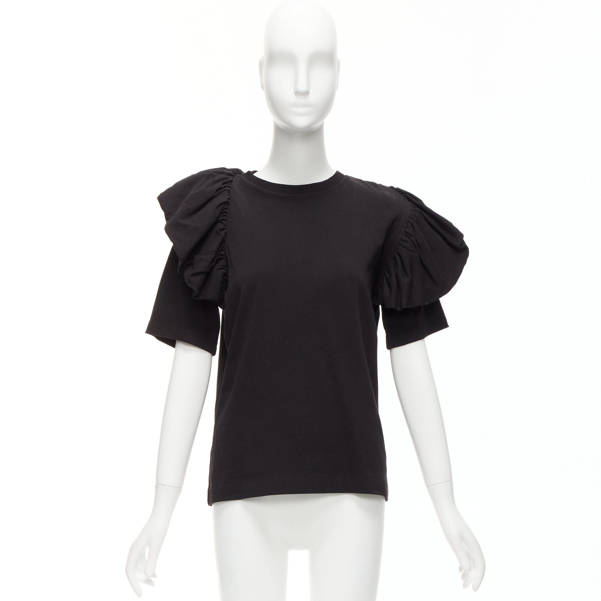 Dries Van Noten DRIES VAN NOTEN black cotton asymmetric ruffle half sleeve boxy top S Size S / US 4 / IT 40 - 9 Thumbnail