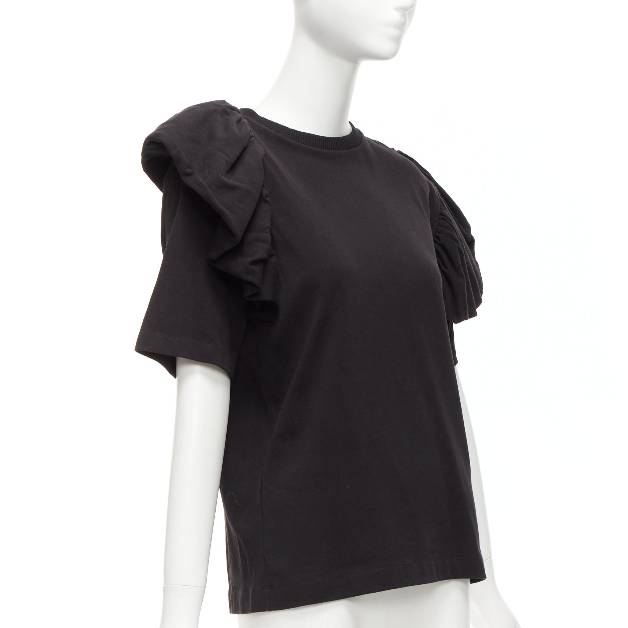 Dries Van Noten DRIES VAN NOTEN black cotton asymmetric ruffle half sleeve boxy top S Size S / US 4 / IT 40 - 3 Thumbnail
